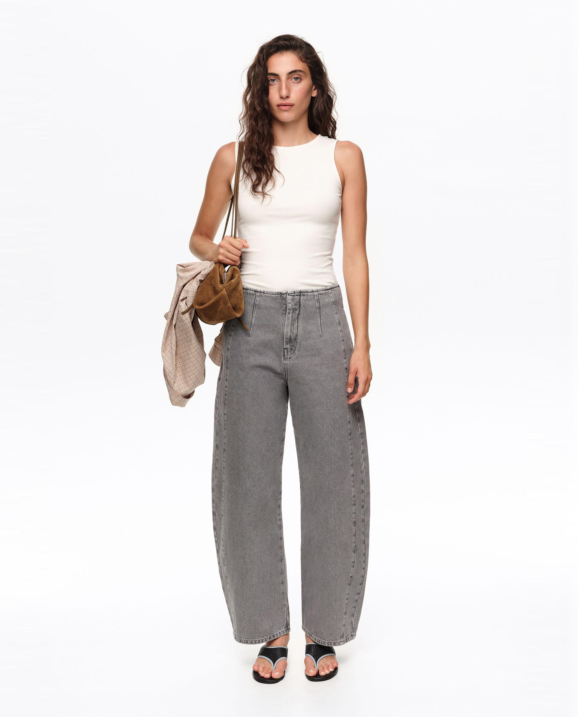 Pantalones anchos de mujer barrel denim hebilla - Bimba y Lola - Gris claro Gris claro-5