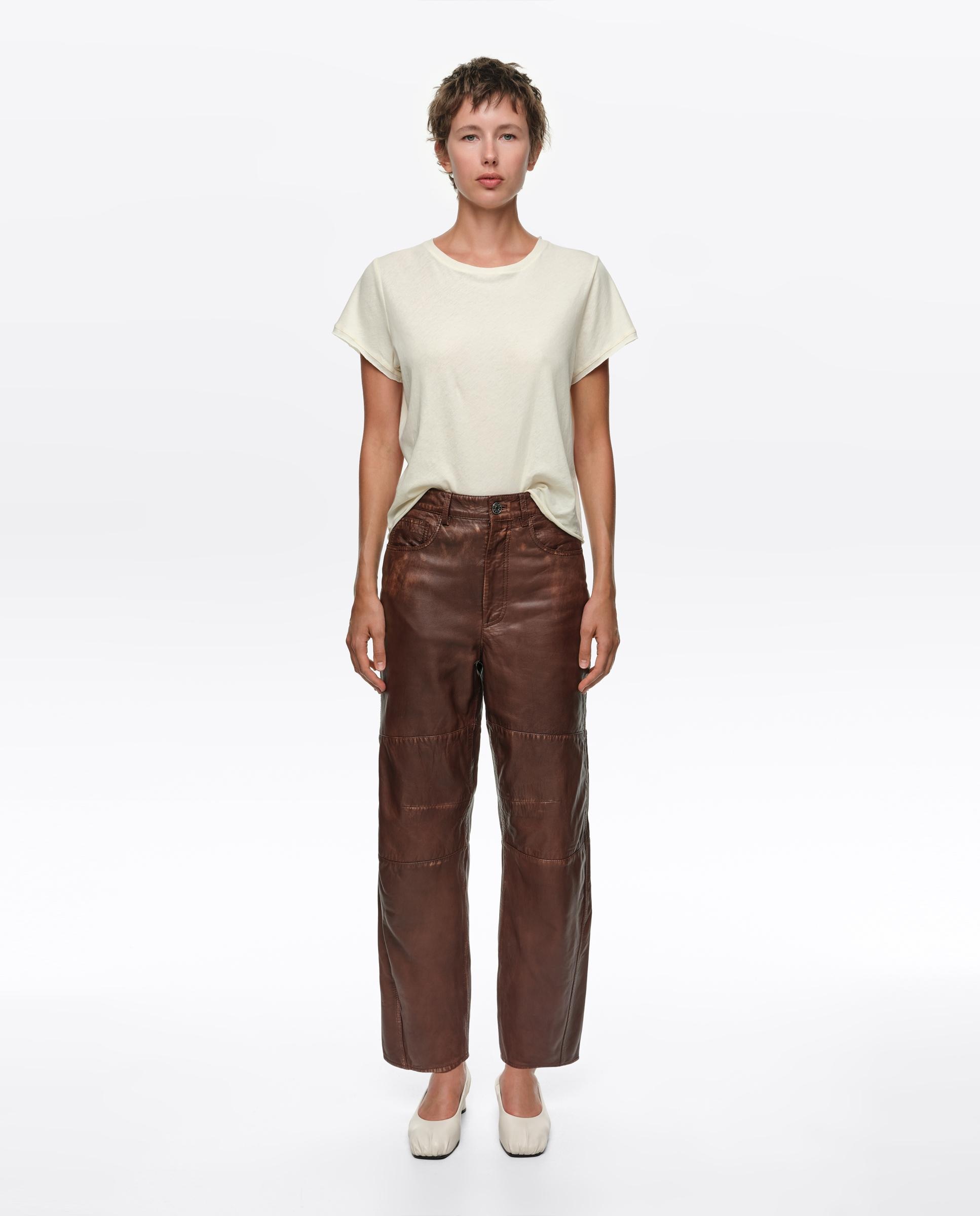 Pantalón piel de mujer efecto lavado 5 bolsillos - Bimba y Lola - Marrón Marrón-1