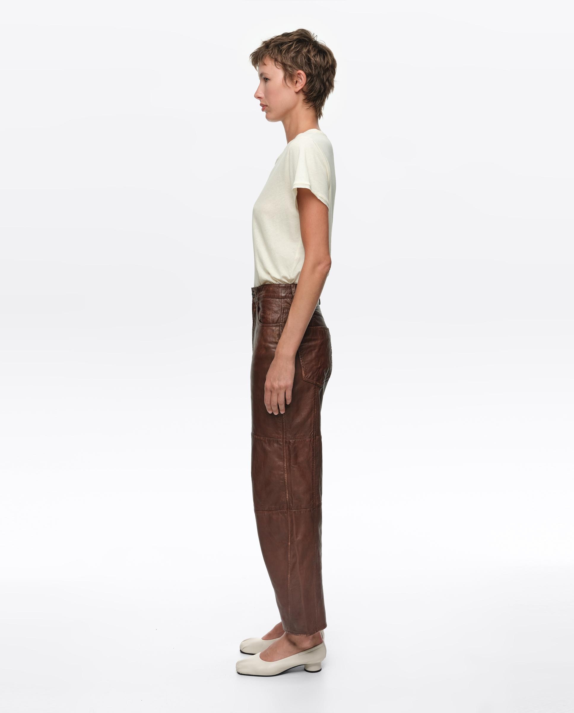 Pantalón piel de mujer efecto lavado 5 bolsillos - Bimba y Lola - Marrón Marrón-2