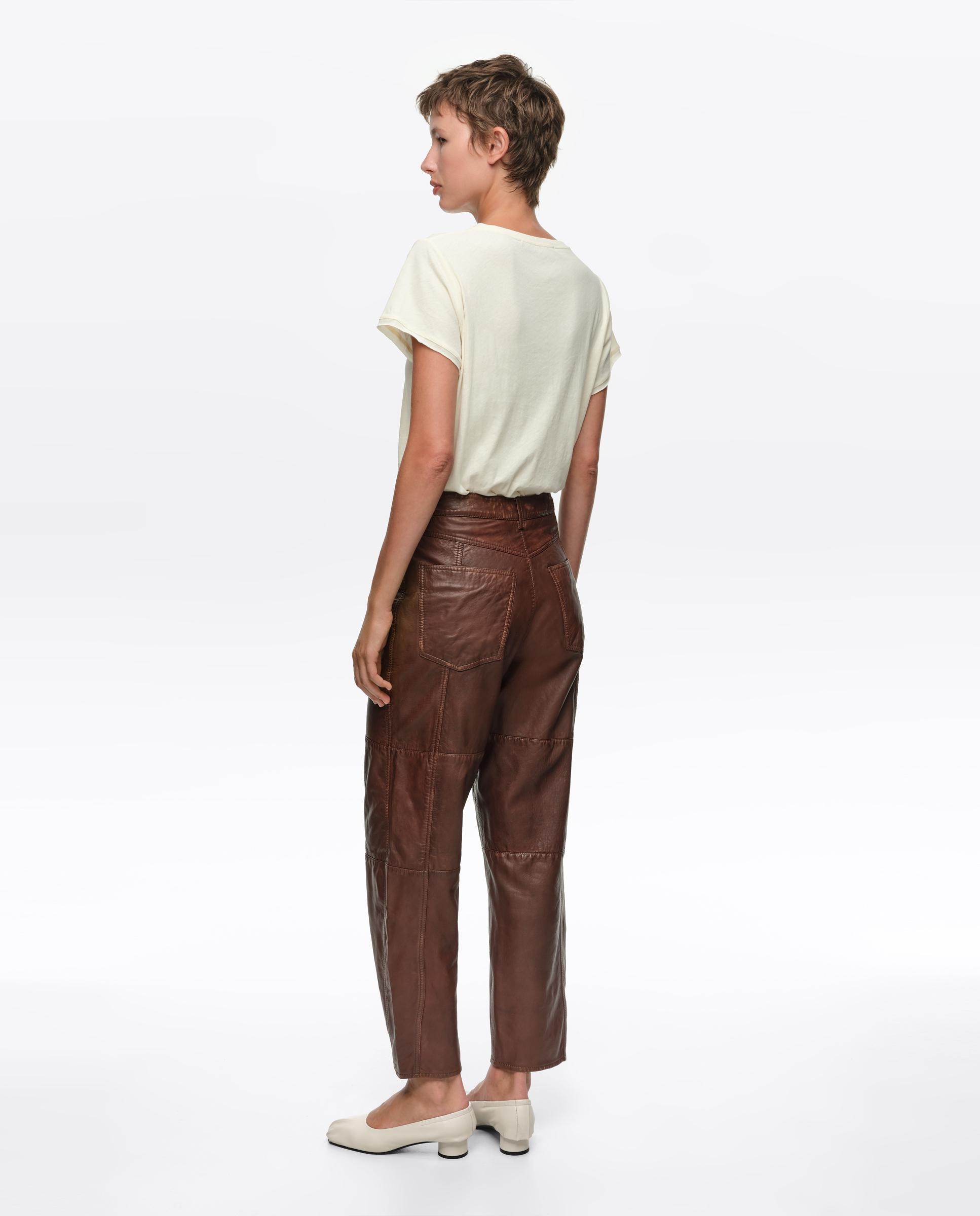 Pantalón piel de mujer efecto lavado 5 bolsillos - Bimba y Lola - Marrón Marrón-3