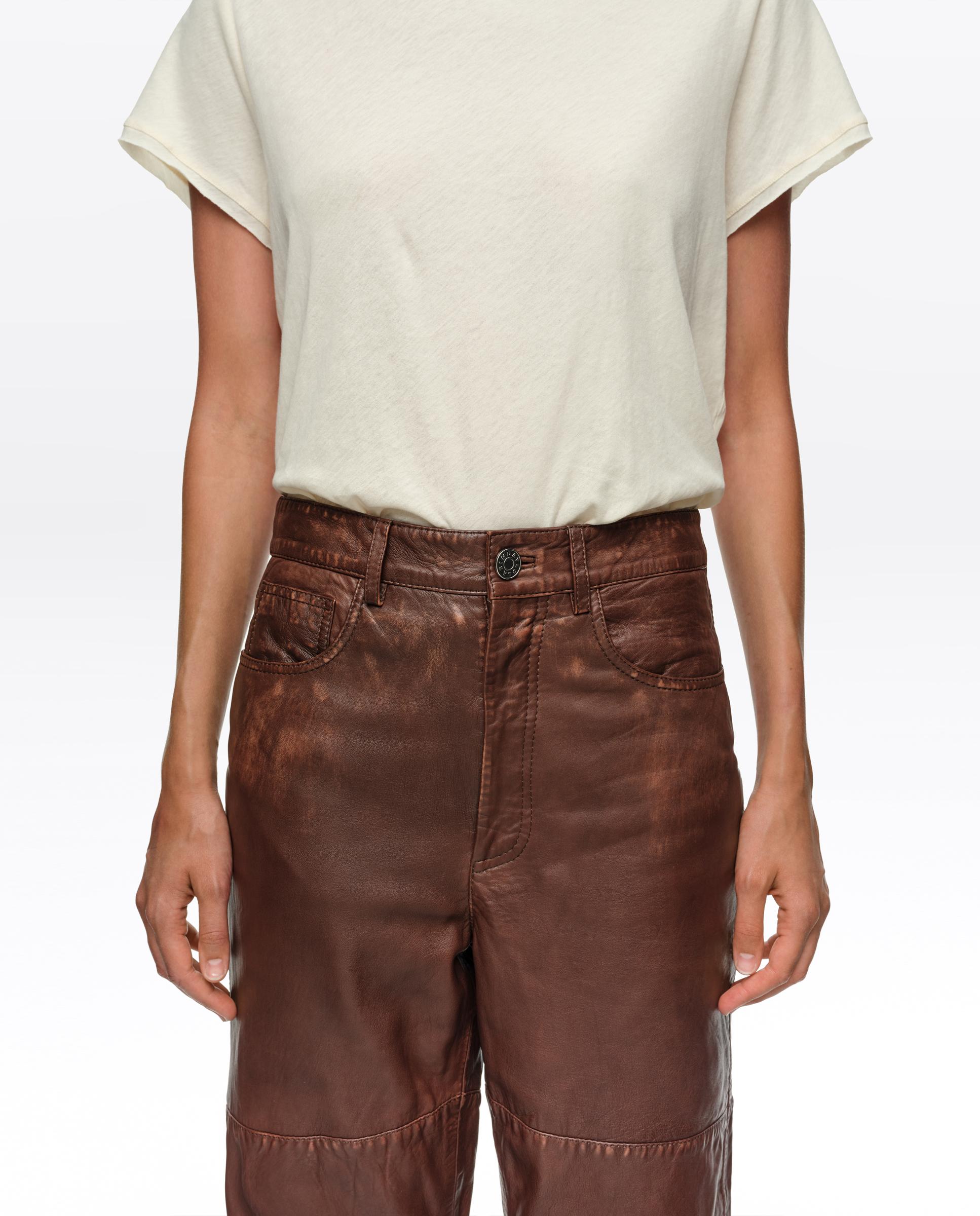 Pantalón piel de mujer efecto lavado 5 bolsillos - Bimba y Lola - Marrón Marrón-5