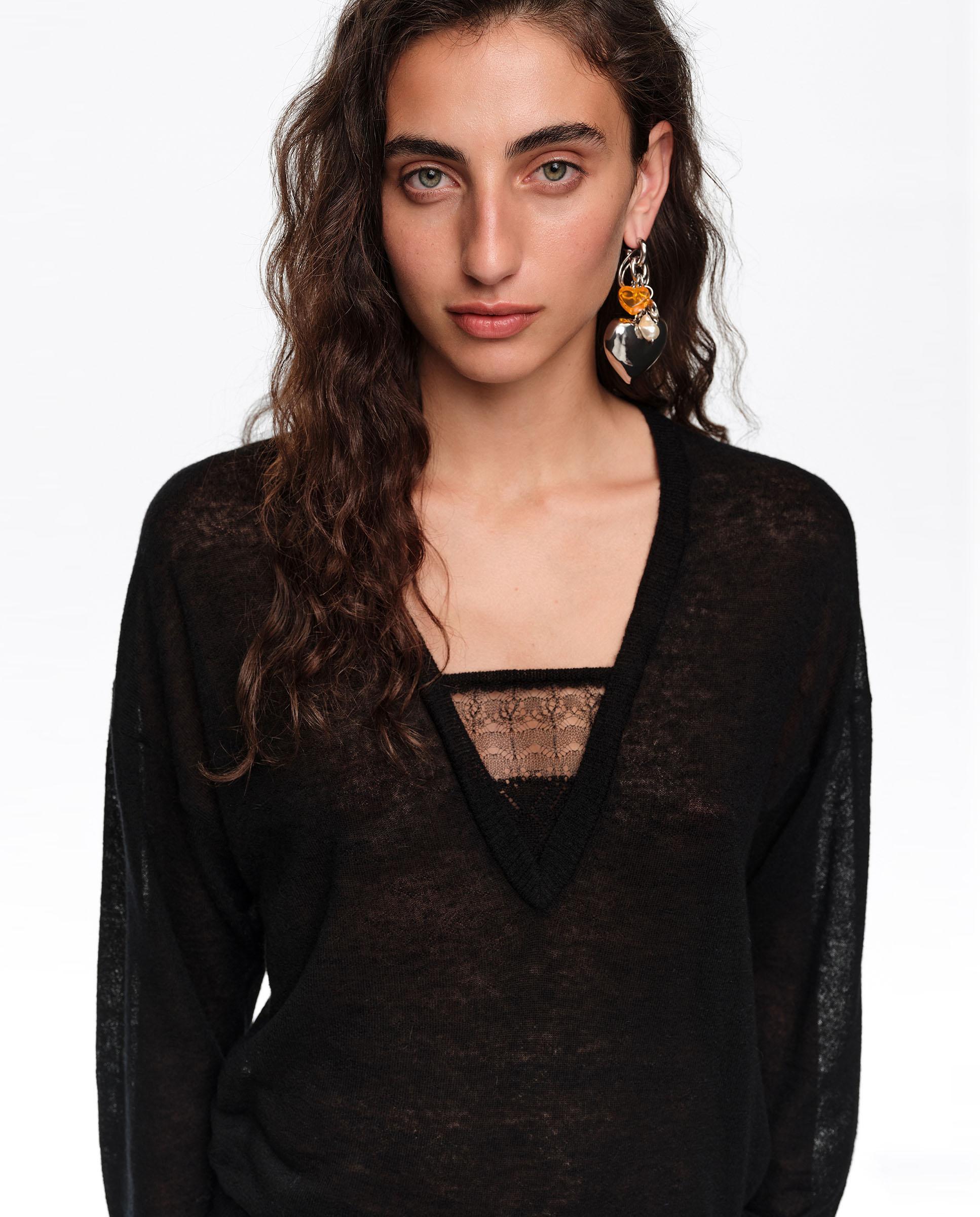 Jersey de mujer canalé manga murciélago con botones - Bimba y Lola - Negro Negro-2