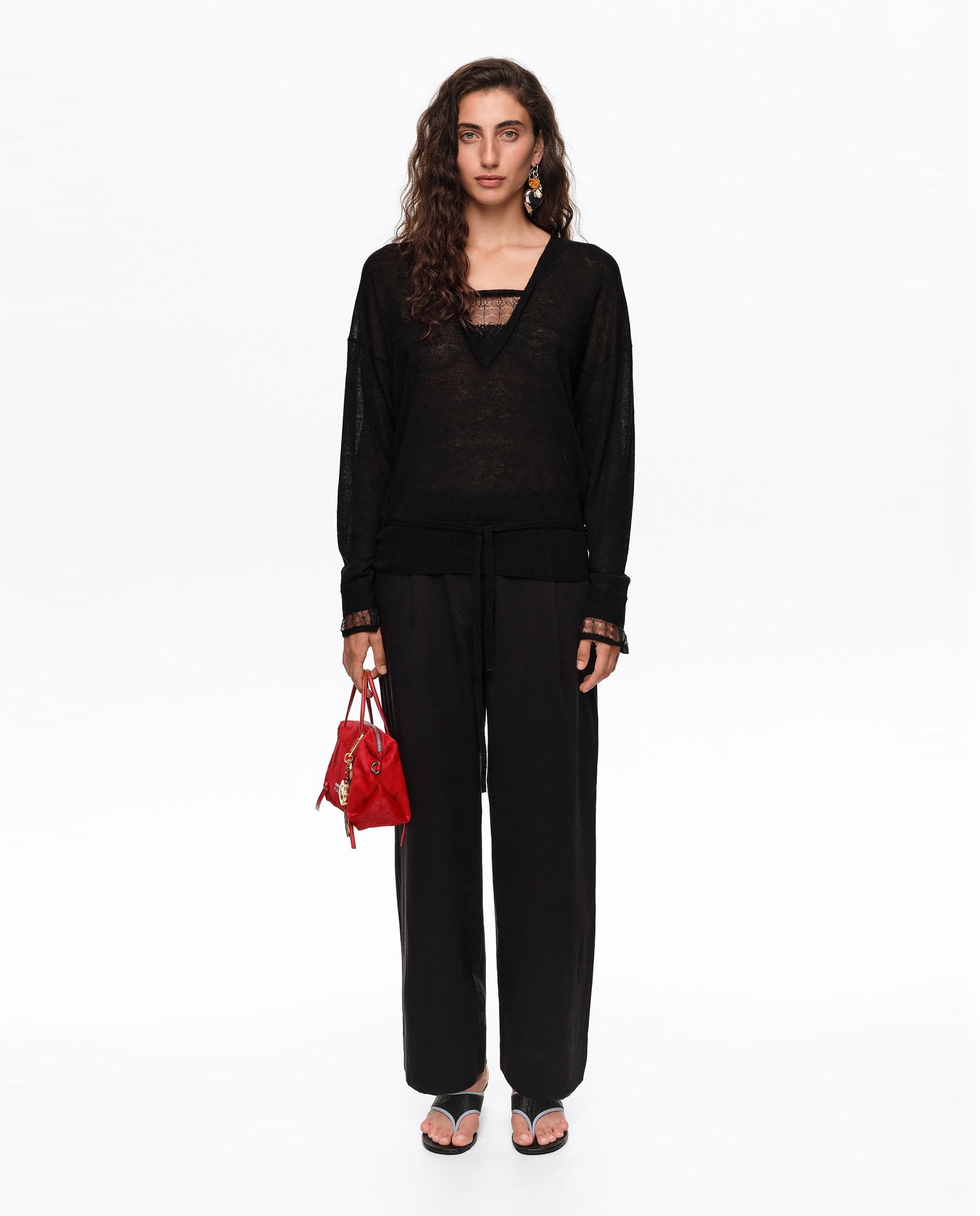 Jersey de mujer canalé manga murciélago con botones - Bimba y Lola - Negro Negro-5