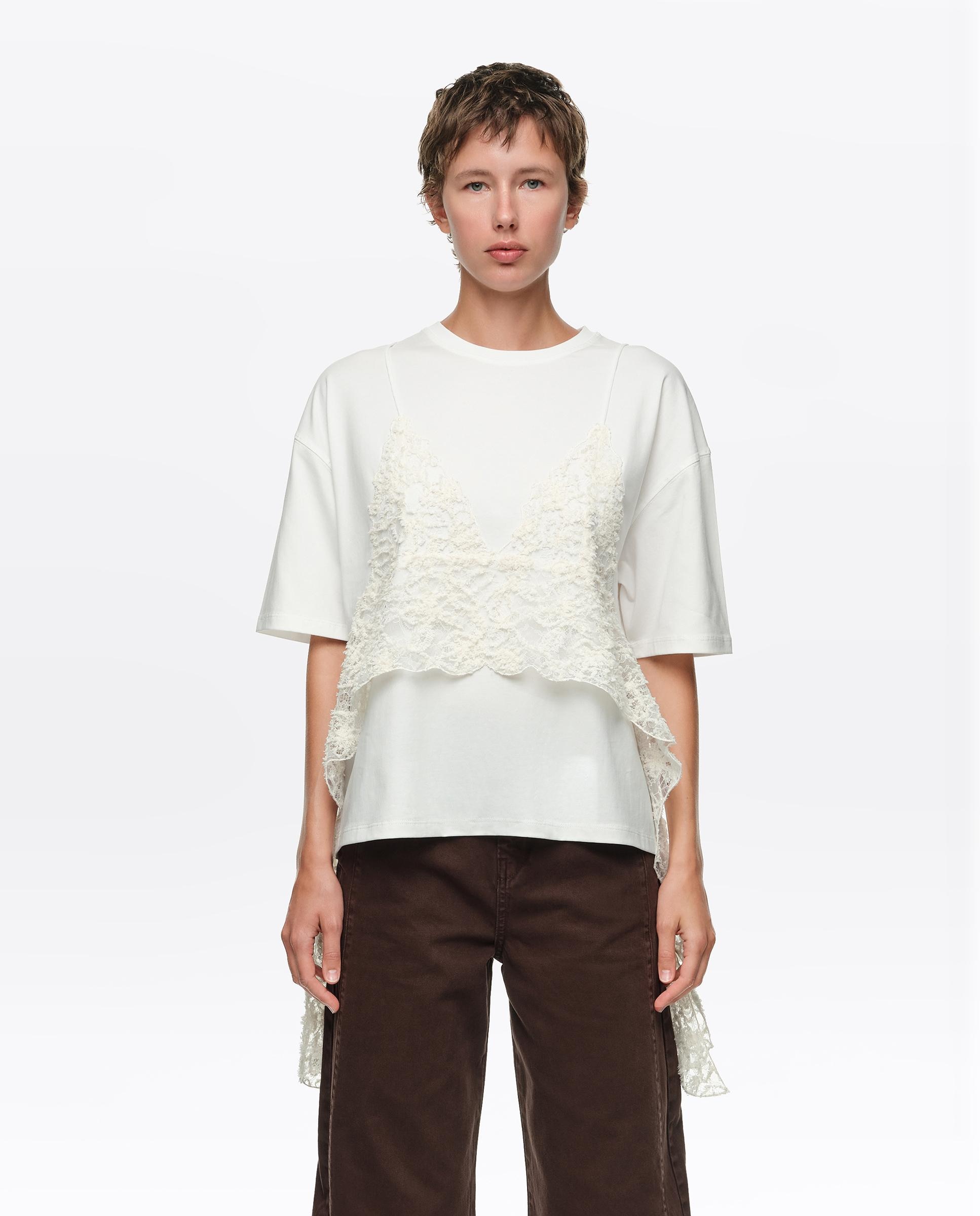 Camiseta de mujer top encaje superpuesto