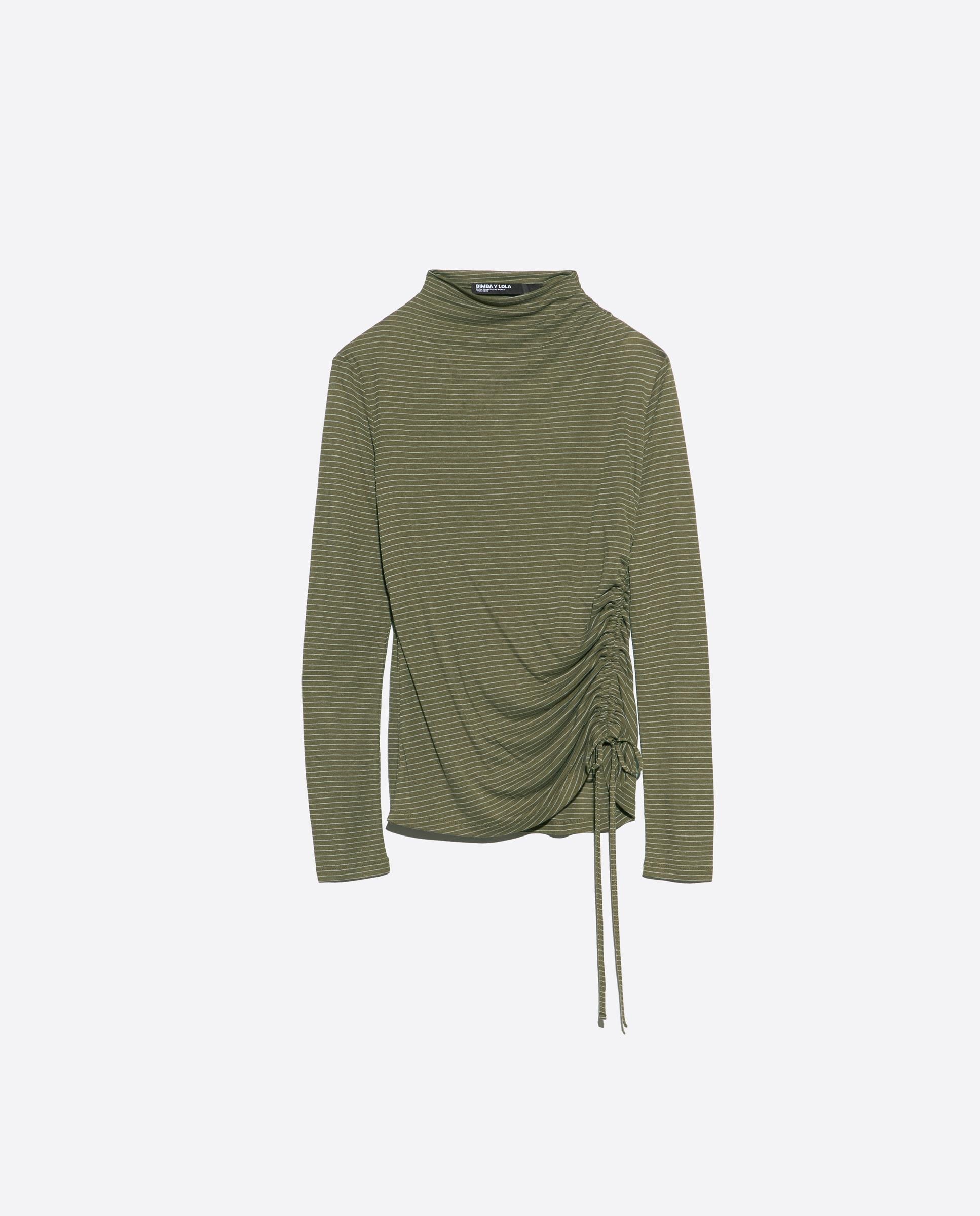 Camiseta de mujer fluida fruncida rayas - Bimba y Lola - Verde Verde-5