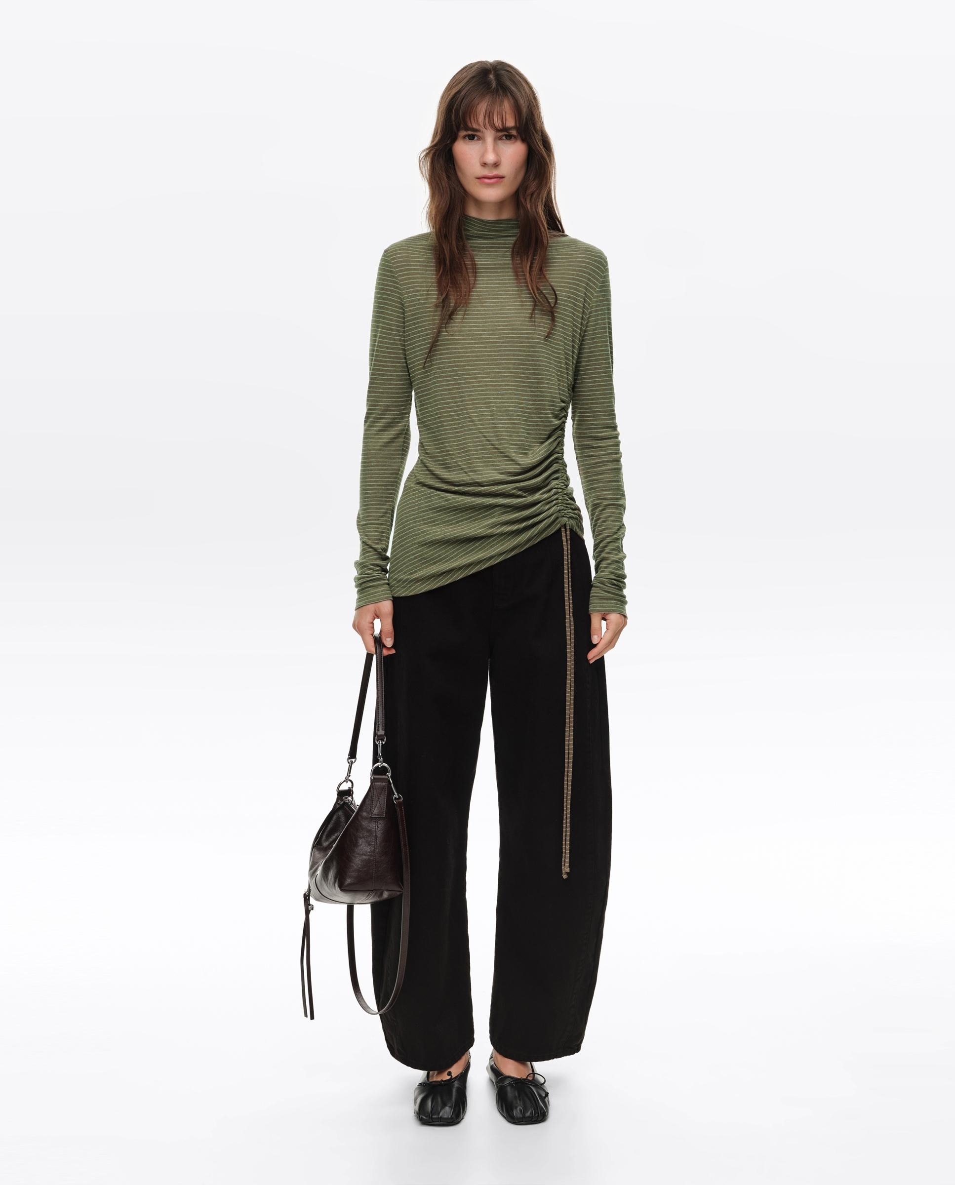 Camiseta de mujer fluida fruncida rayas - Bimba y Lola - Verde Verde-4