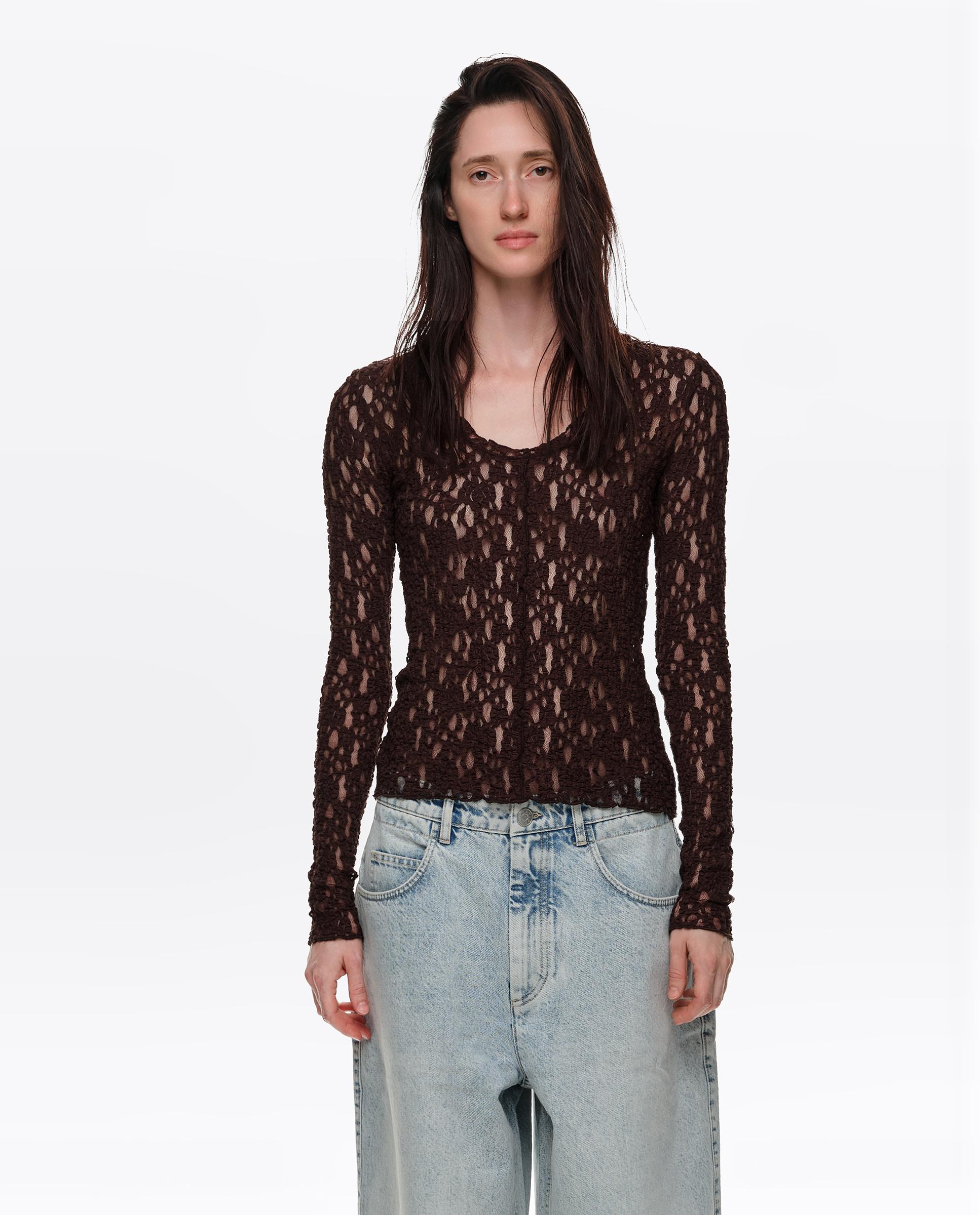 Camiseta de mujer ajustada encaje - Bimba y Lola - Marrón chocolate Marrón chocolate-1