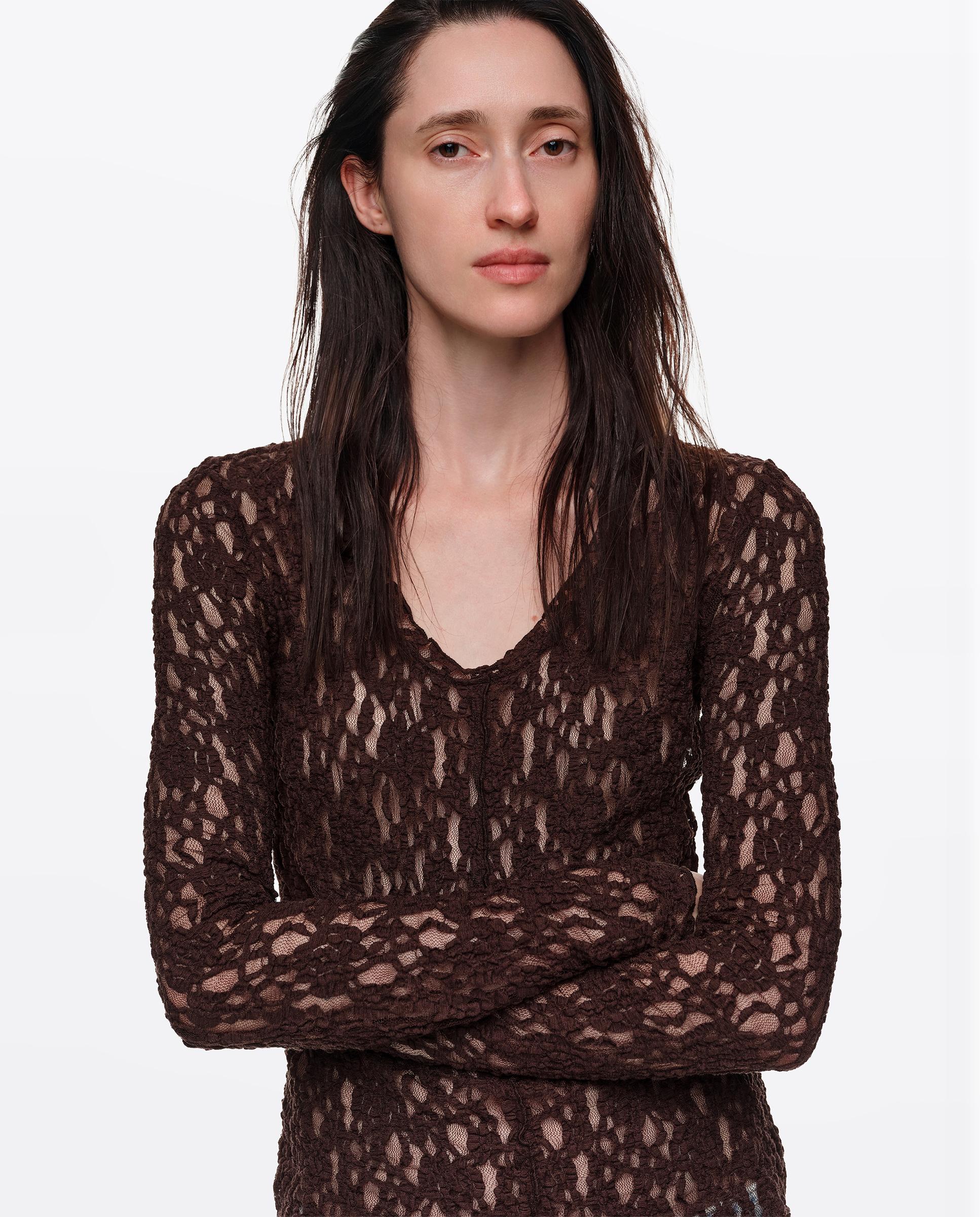 Camiseta de mujer ajustada encaje - Bimba y Lola - Marrón chocolate Marrón chocolate-2