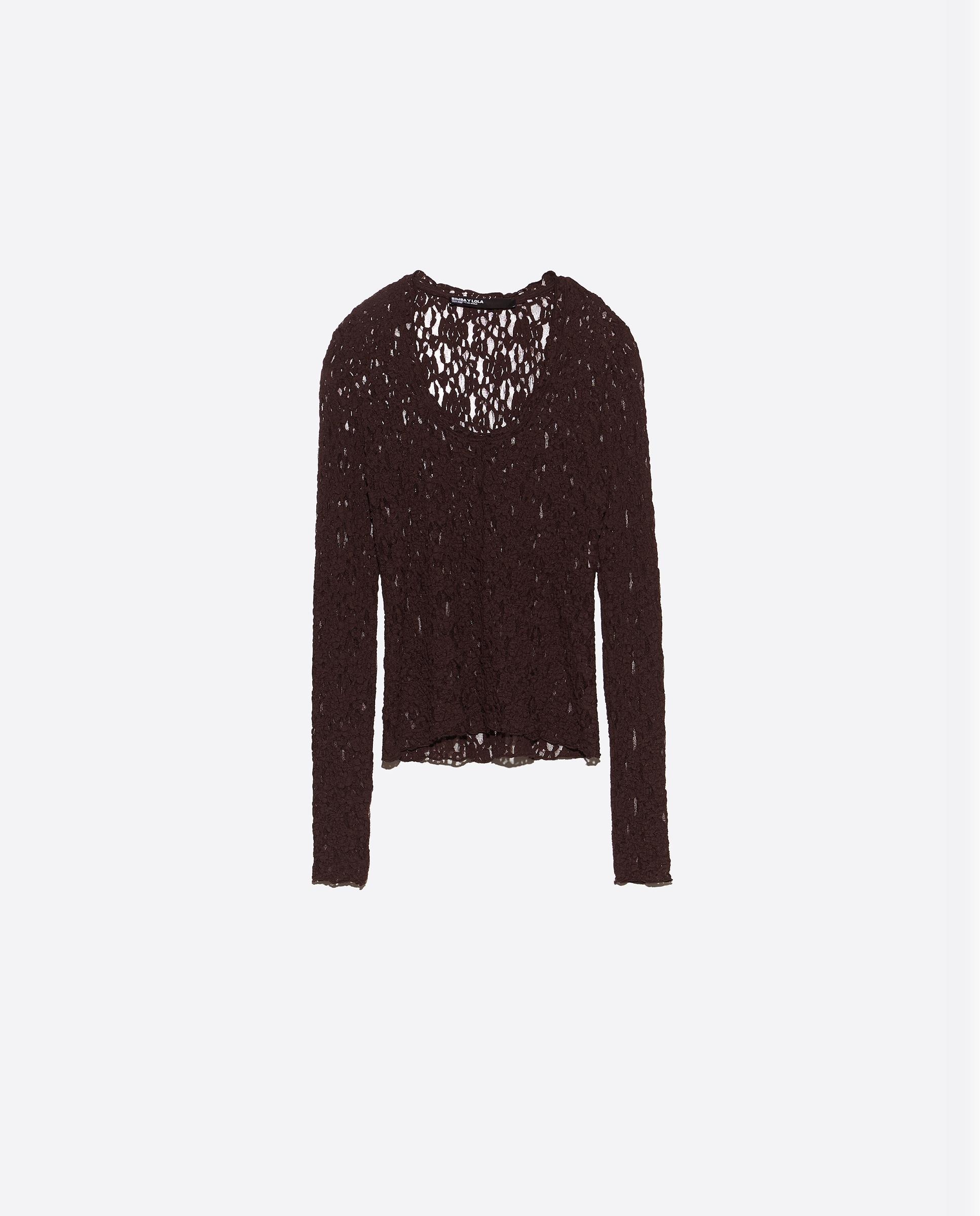 Camiseta de mujer ajustada encaje - Bimba y Lola - Marrón chocolate Marrón chocolate-6