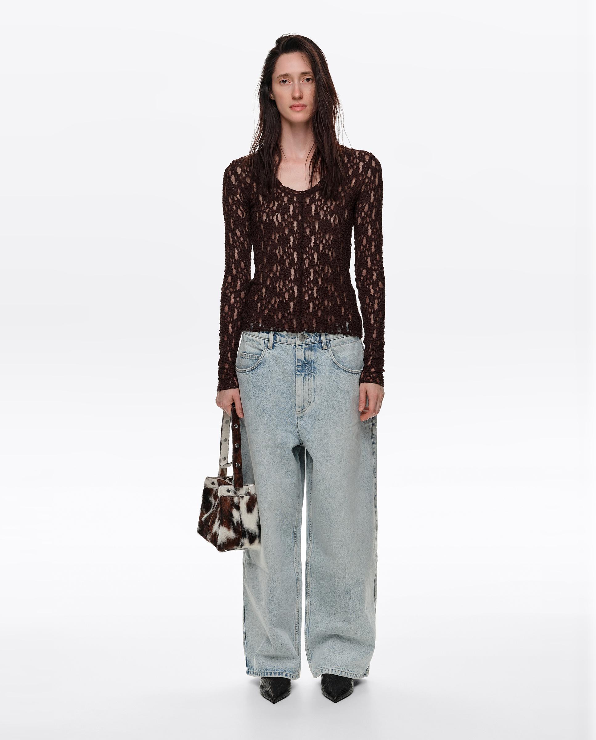 Camiseta de mujer ajustada encaje - Bimba y Lola - Marrón chocolate Marrón chocolate-5