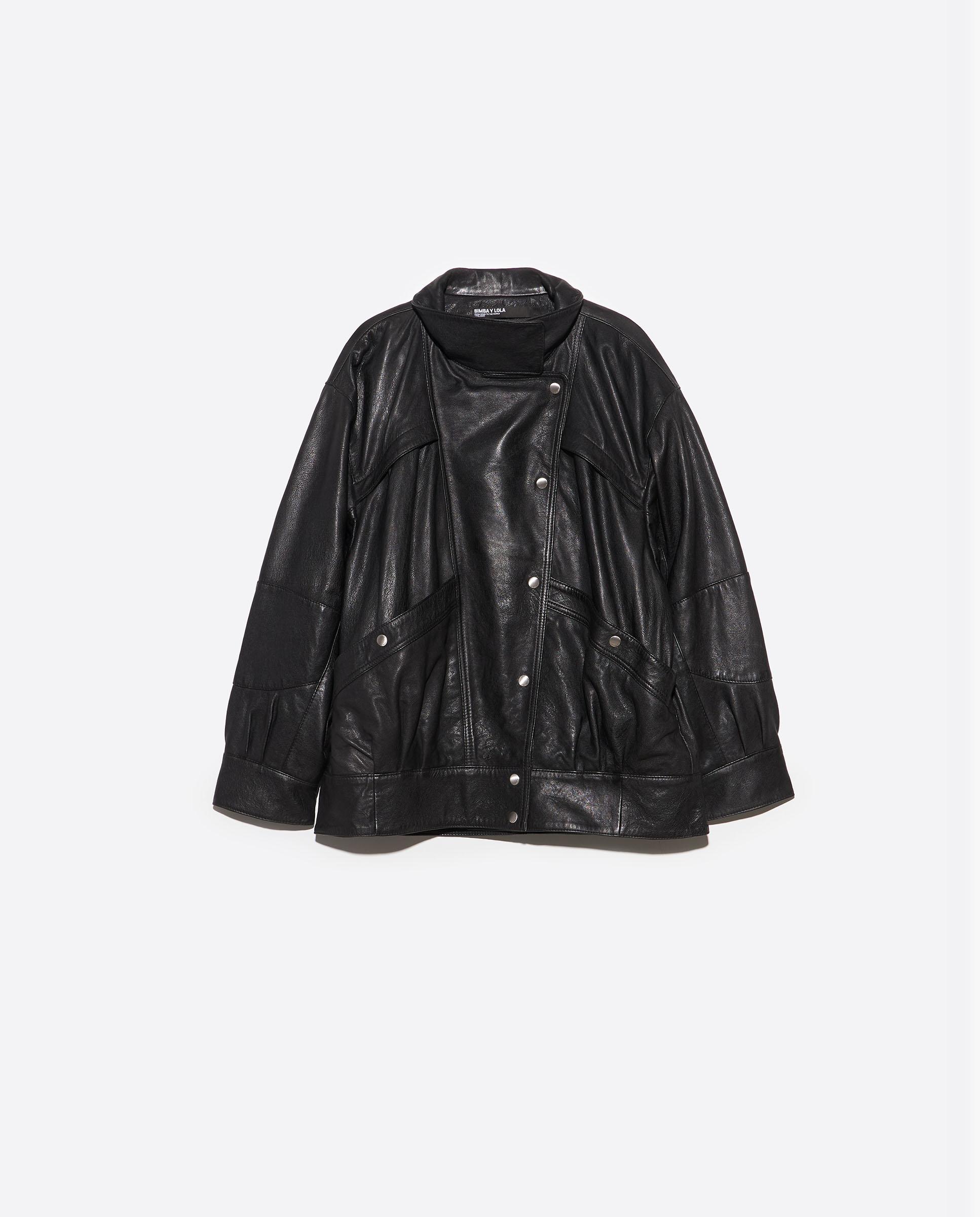 Cazadora de mujer de piel con volumen - Bimba y Lola - Negro Negro-6
