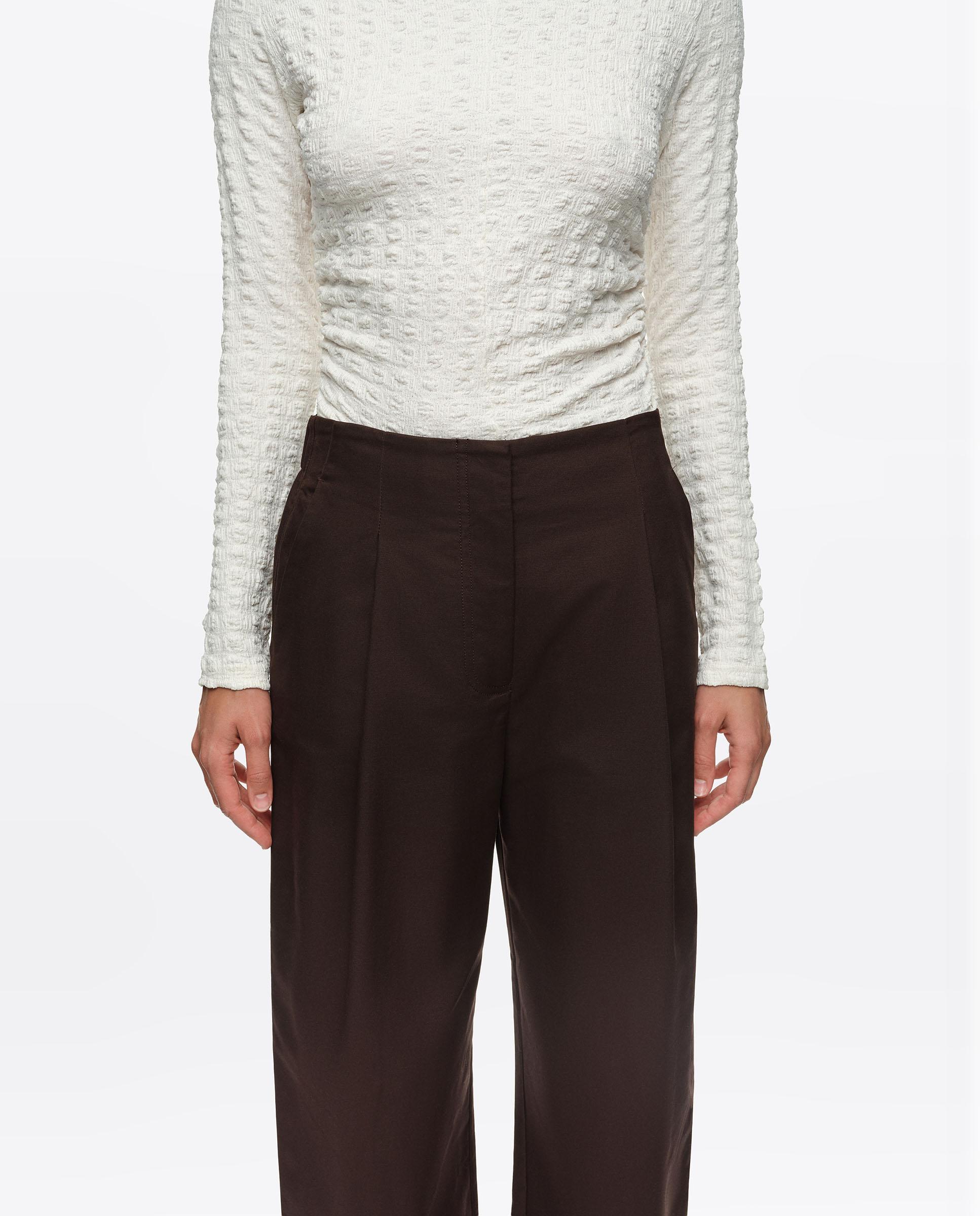Pantalones rectos de mujer pinzas liso - Bimba y Lola - Marrón chocolate Marrón chocolate-2