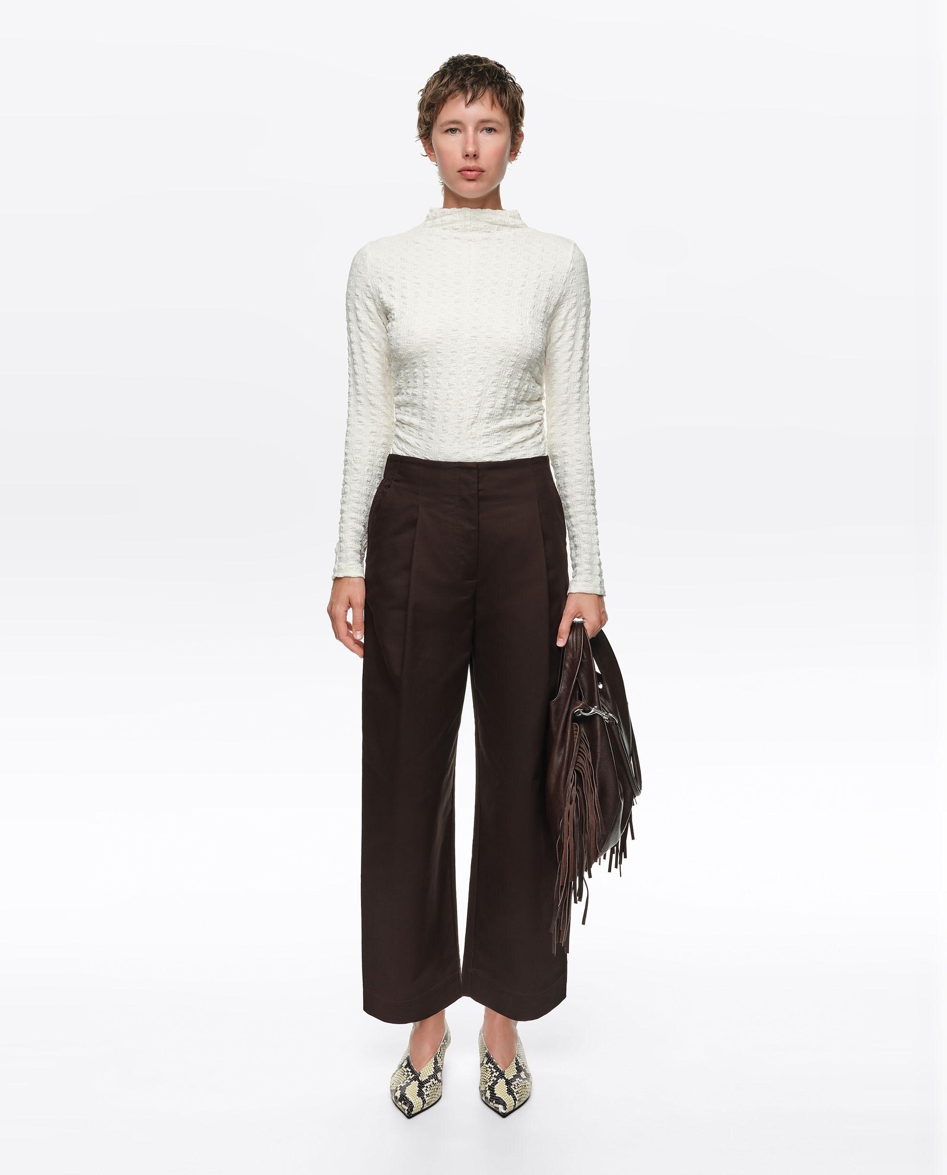 Pantalones rectos de mujer pinzas liso - Bimba y Lola - Marrón chocolate Marrón chocolate-5