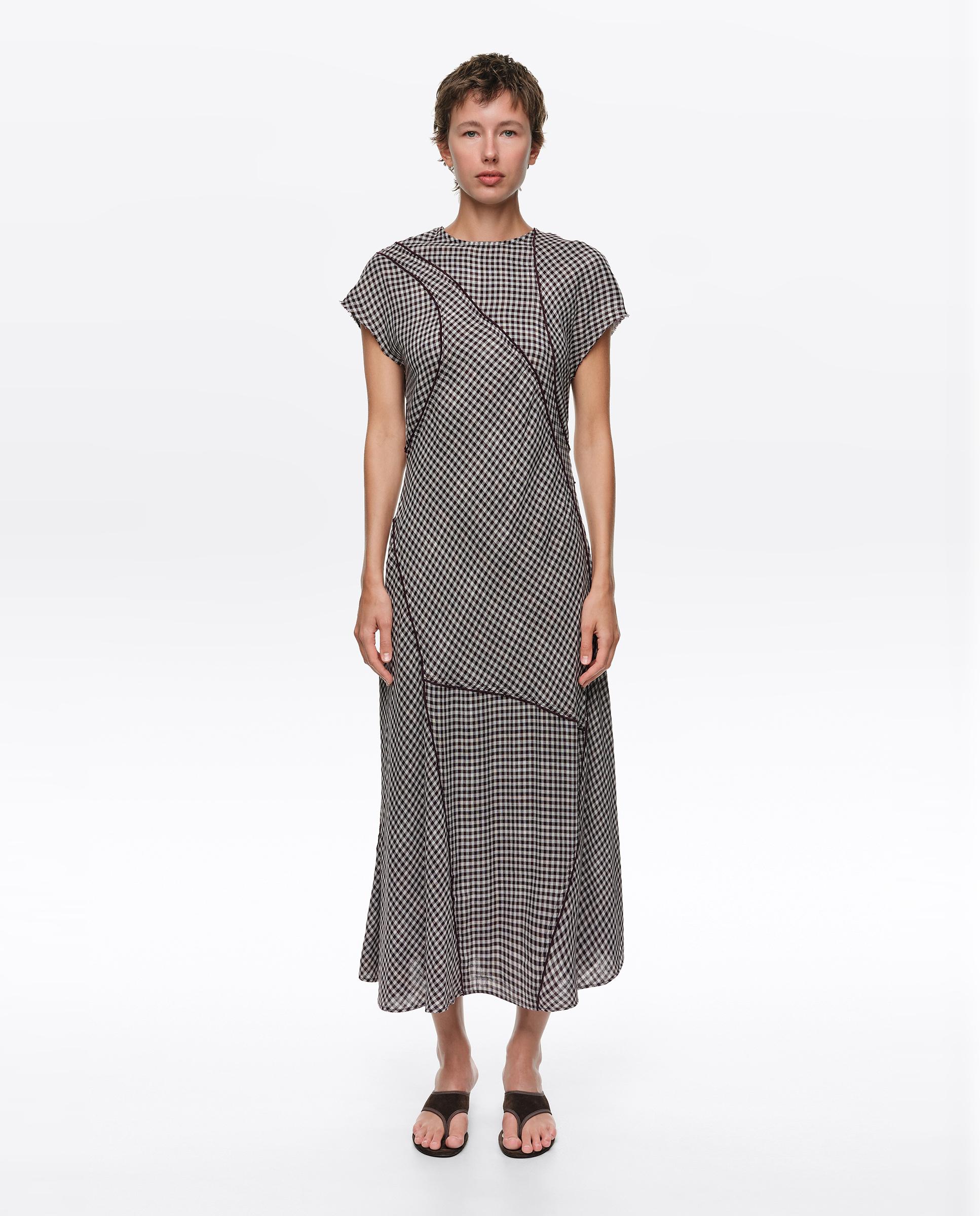 Vestido patchwork al tallo cuadros - Bimba y Lola - Marrón oscuro Marrón oscuro-1