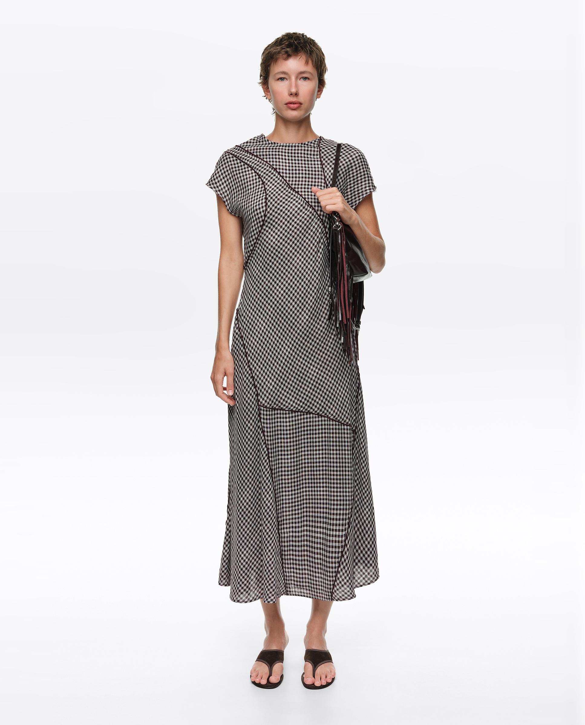 Vestido patchwork al tallo cuadros - Bimba y Lola - Marrón oscuro Marrón oscuro-6