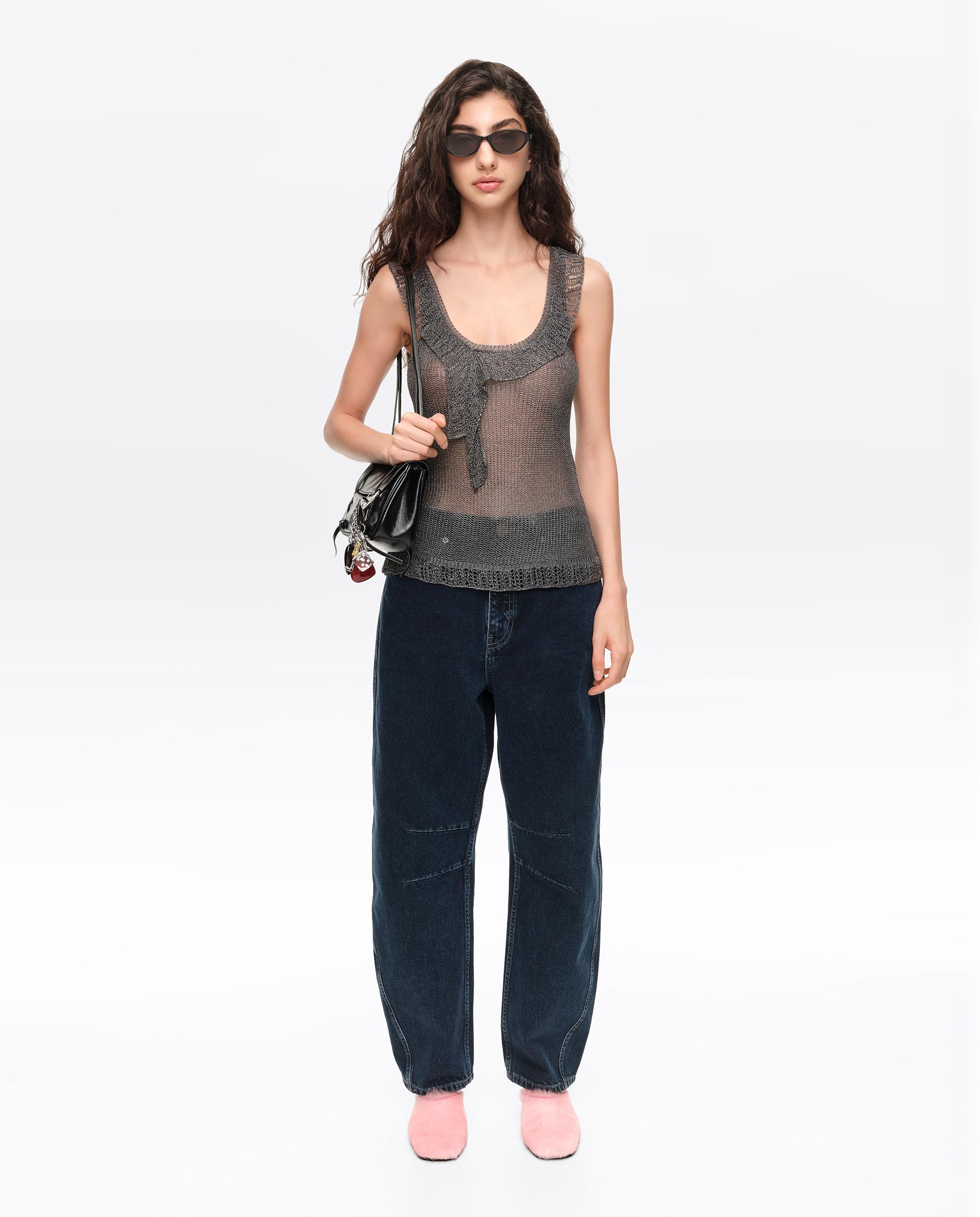 Pantalones rectos de mujer denim barrel 5 bolsillos - Bimba y Lola - Azul oscuro Azul oscuro-5
