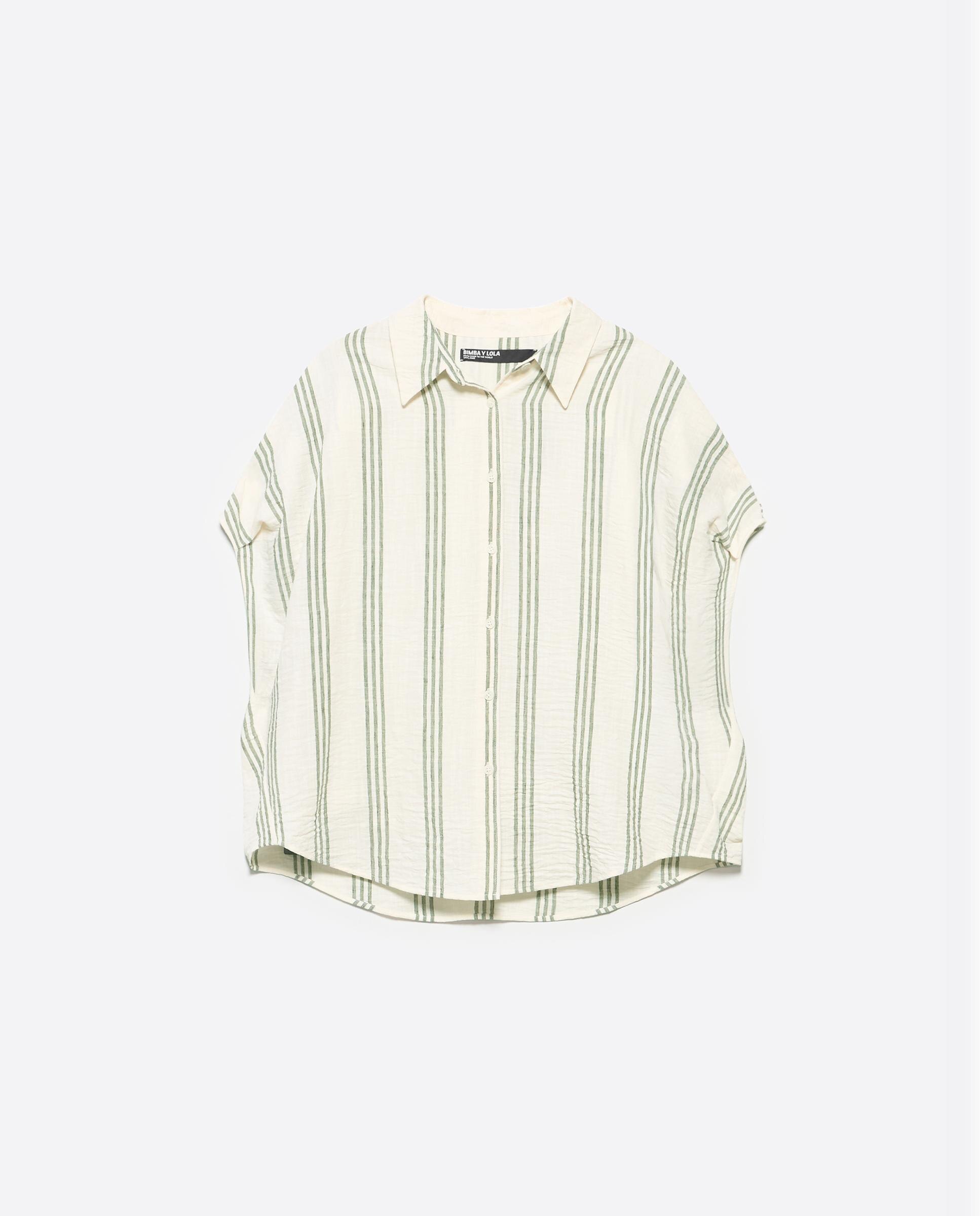 Camisa de mujer de manga corta con rayas - Bimba y Lola - Verde Verde-6