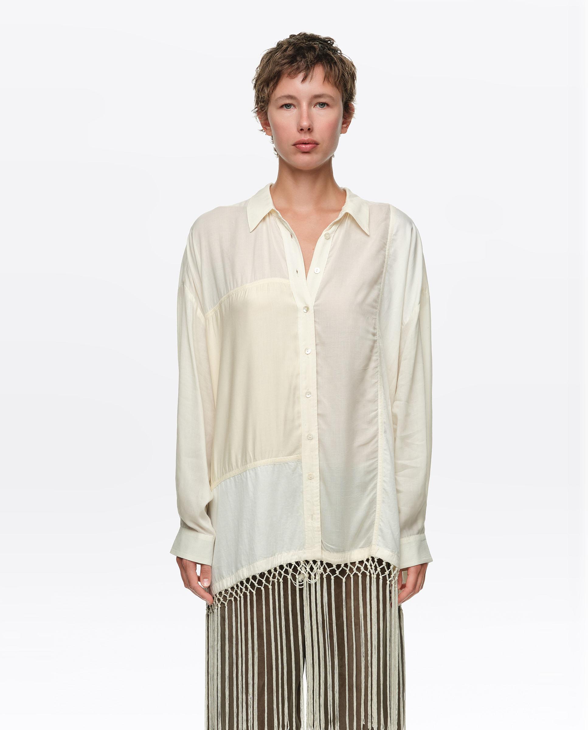 Imagen 0 de Camisa de mujer patchwork flecos Crema