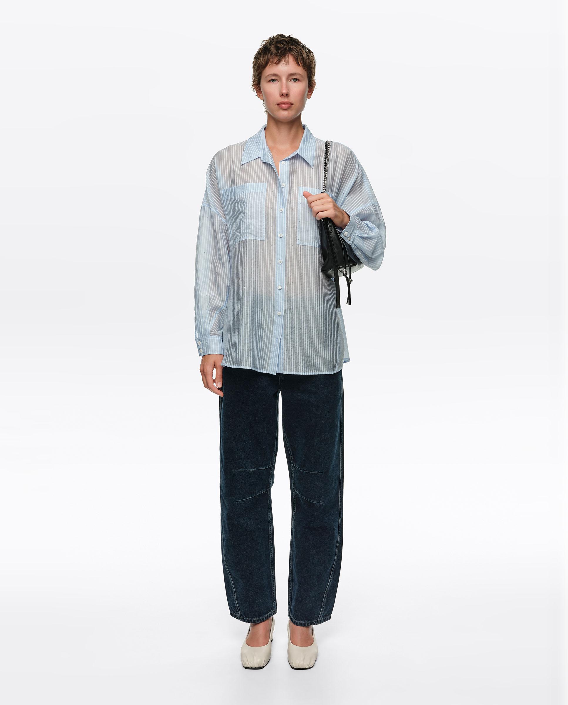 Camisa de mujer oversize miniremaches rayas Azul claro (negro)