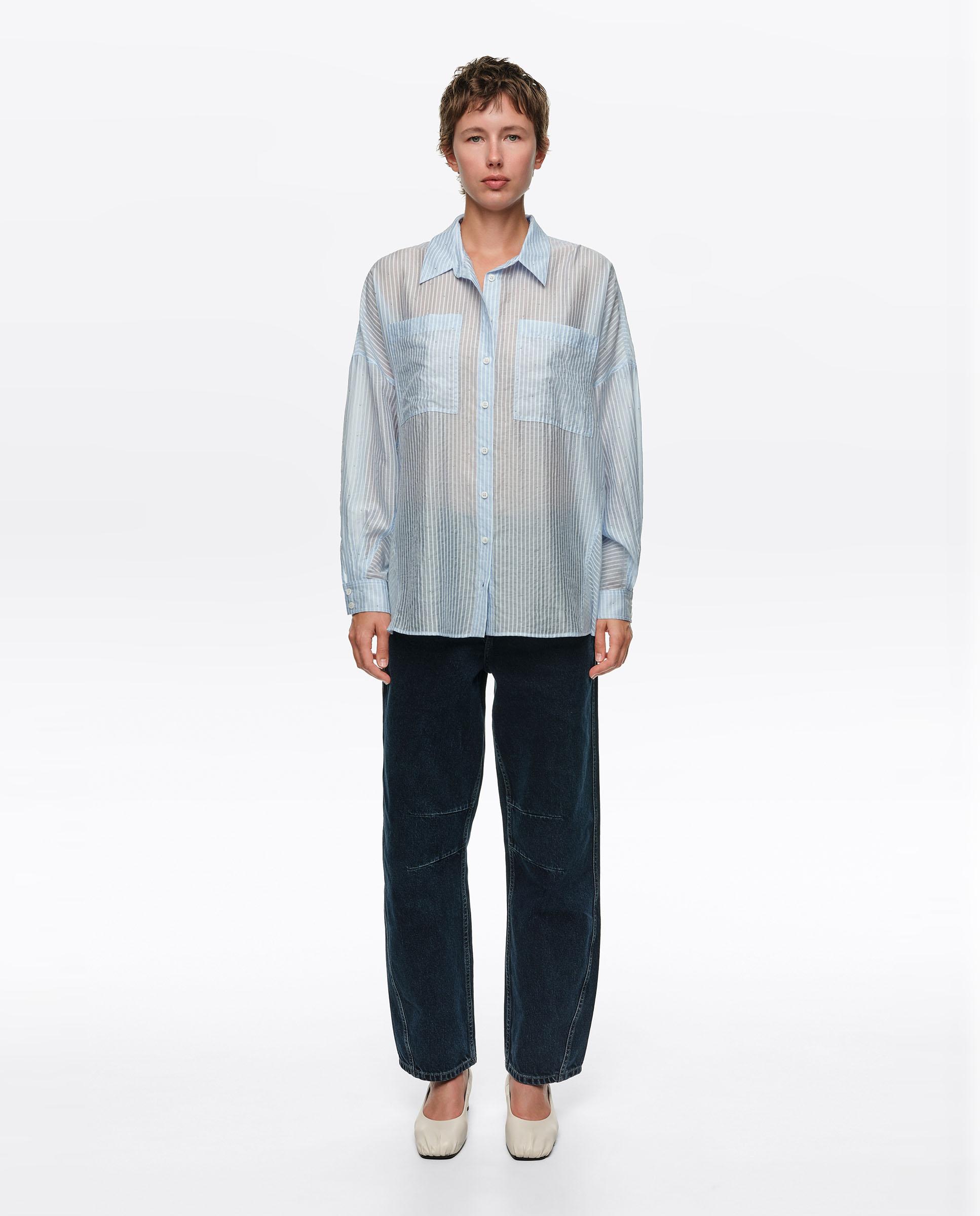 Imagen 0 de Camisa de mujer oversize miniremaches rayas Azul claro