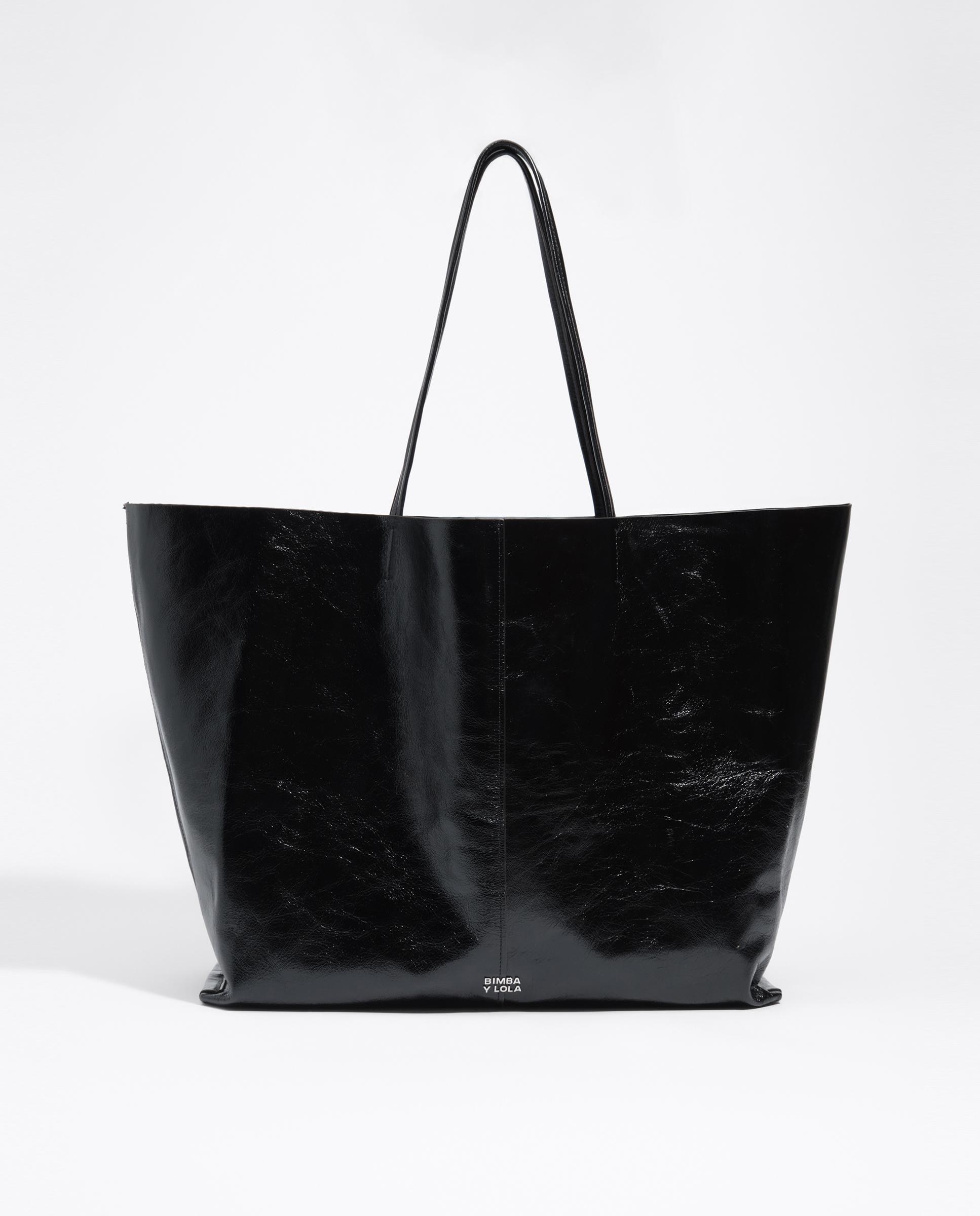 Bolso de hombro de mujer maxi piel brillo - Bimba y Lola - Negro Negro-1