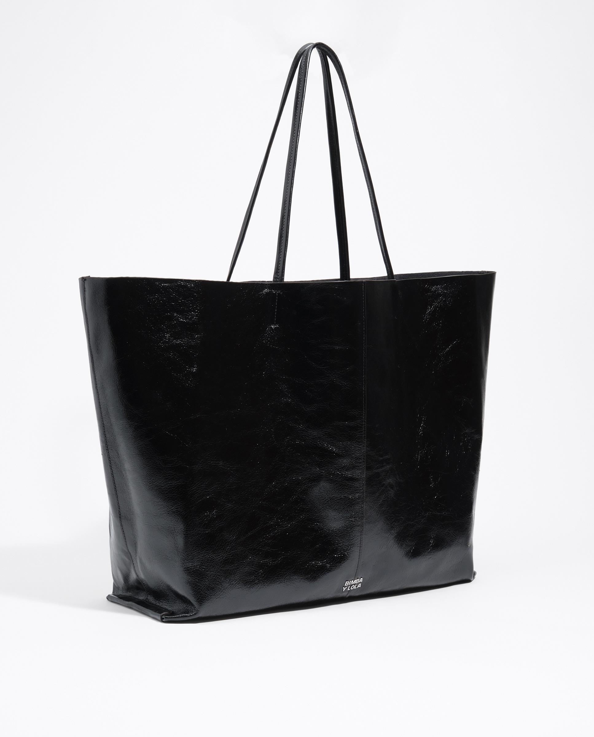 Bolso de hombro de mujer maxi piel brillo - Bimba y Lola - Negro Negro-3