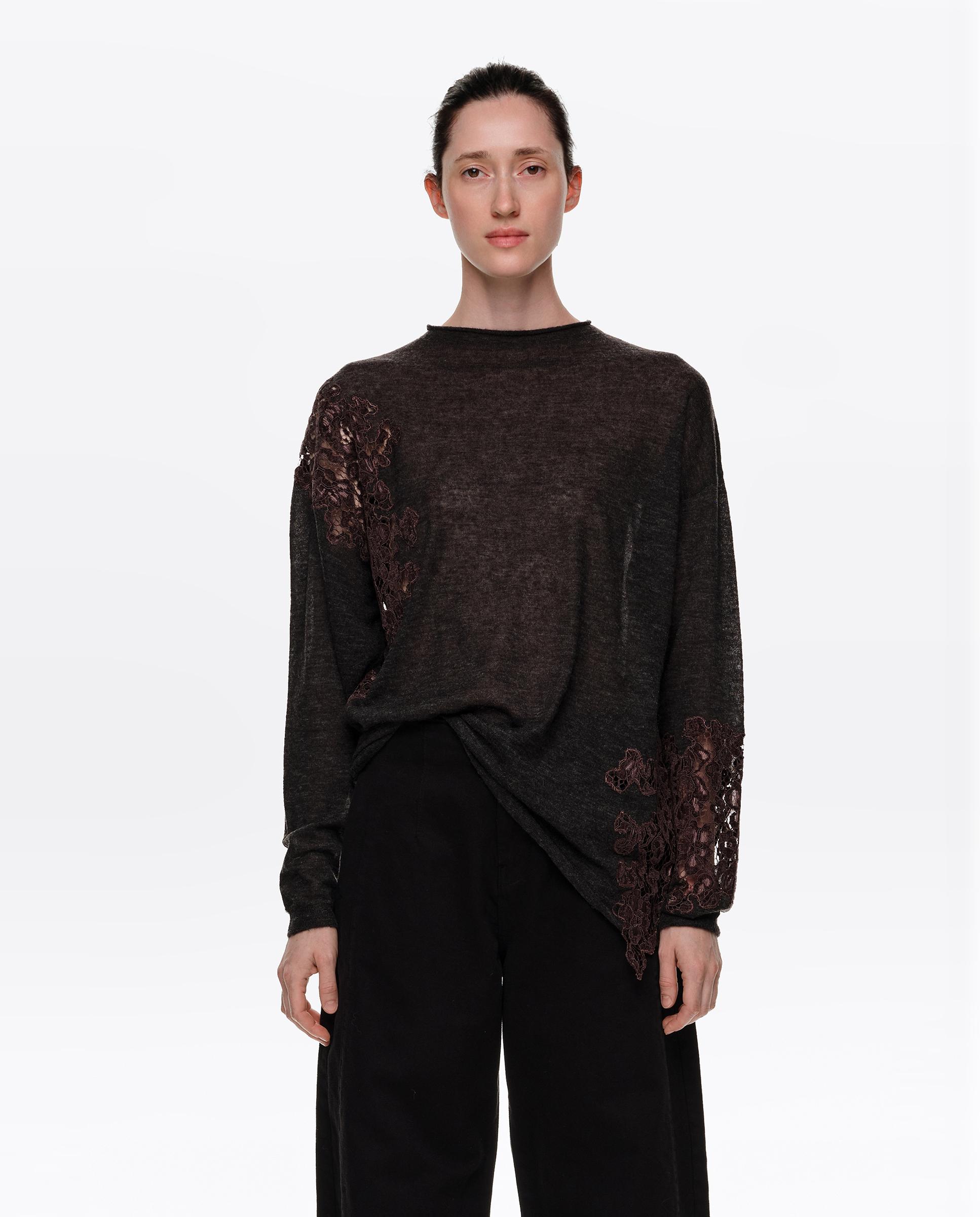 Imagen 0 de Jersey de mujer alpaca encajes cuello subido Gris oscuro