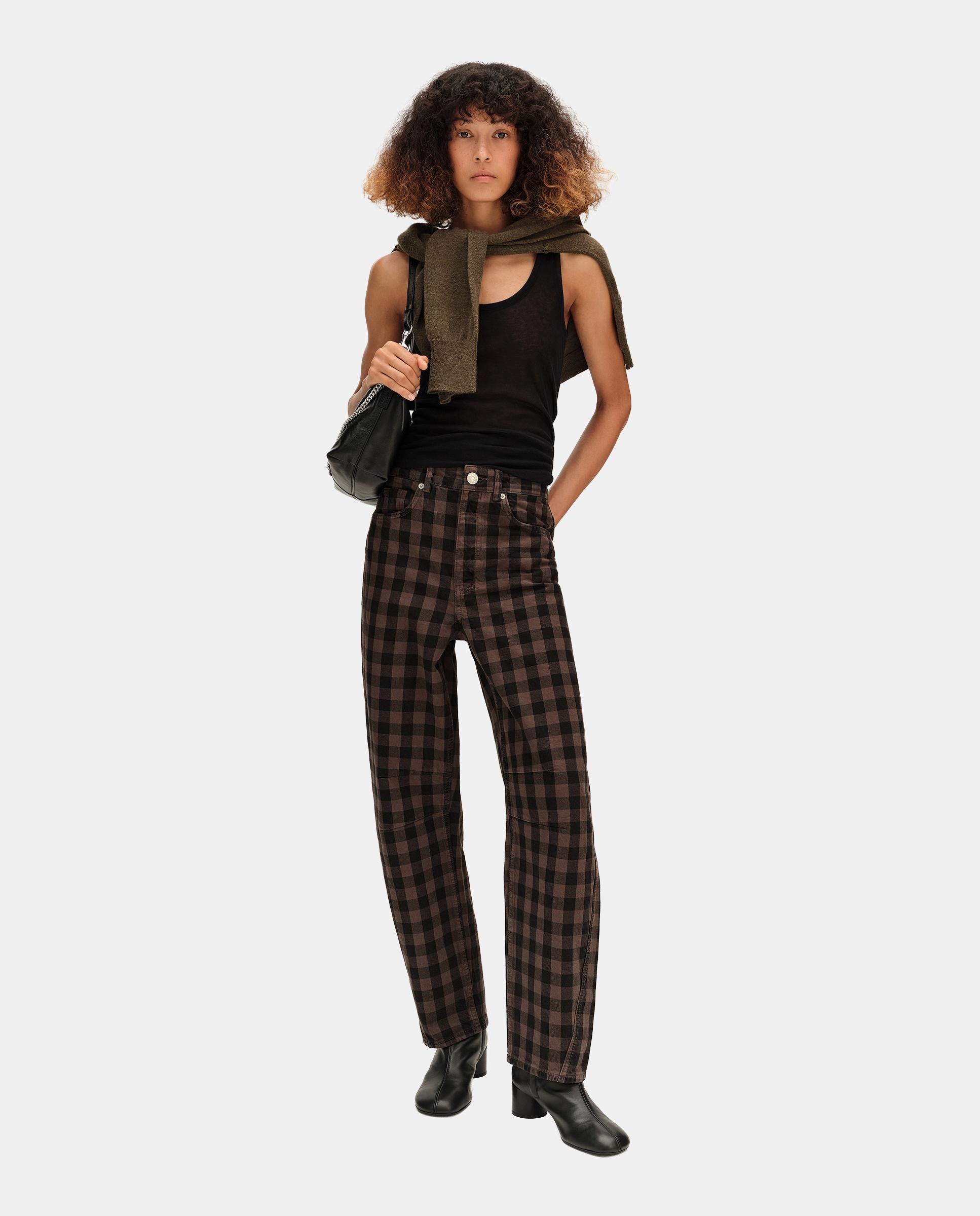 Imagen 1 de Pantalones rectos de mujer barrel cuadros Negro