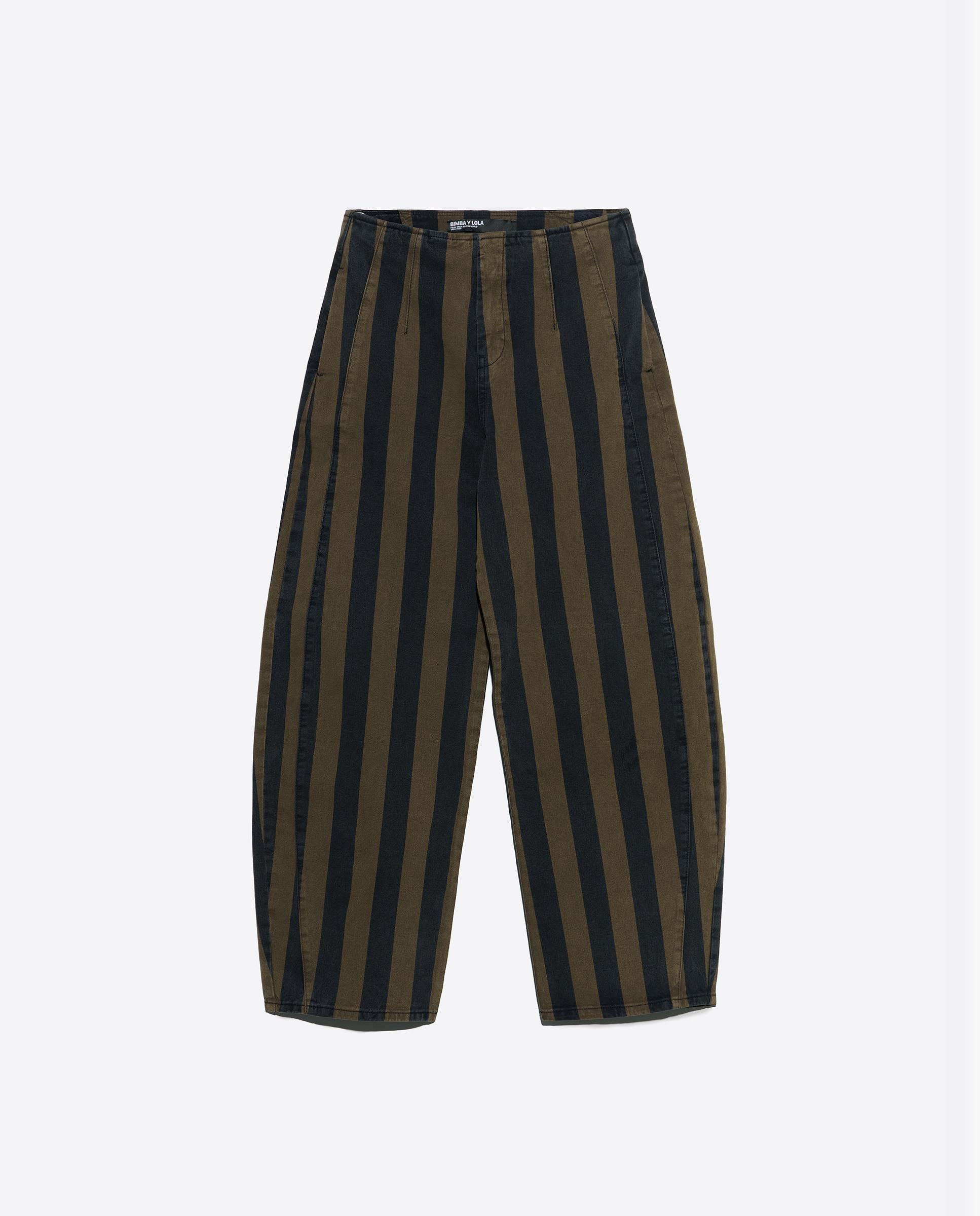 Pantalones anchos de mujer barrel denim rayas - Bimba y Lola - Kaki Kaki-6