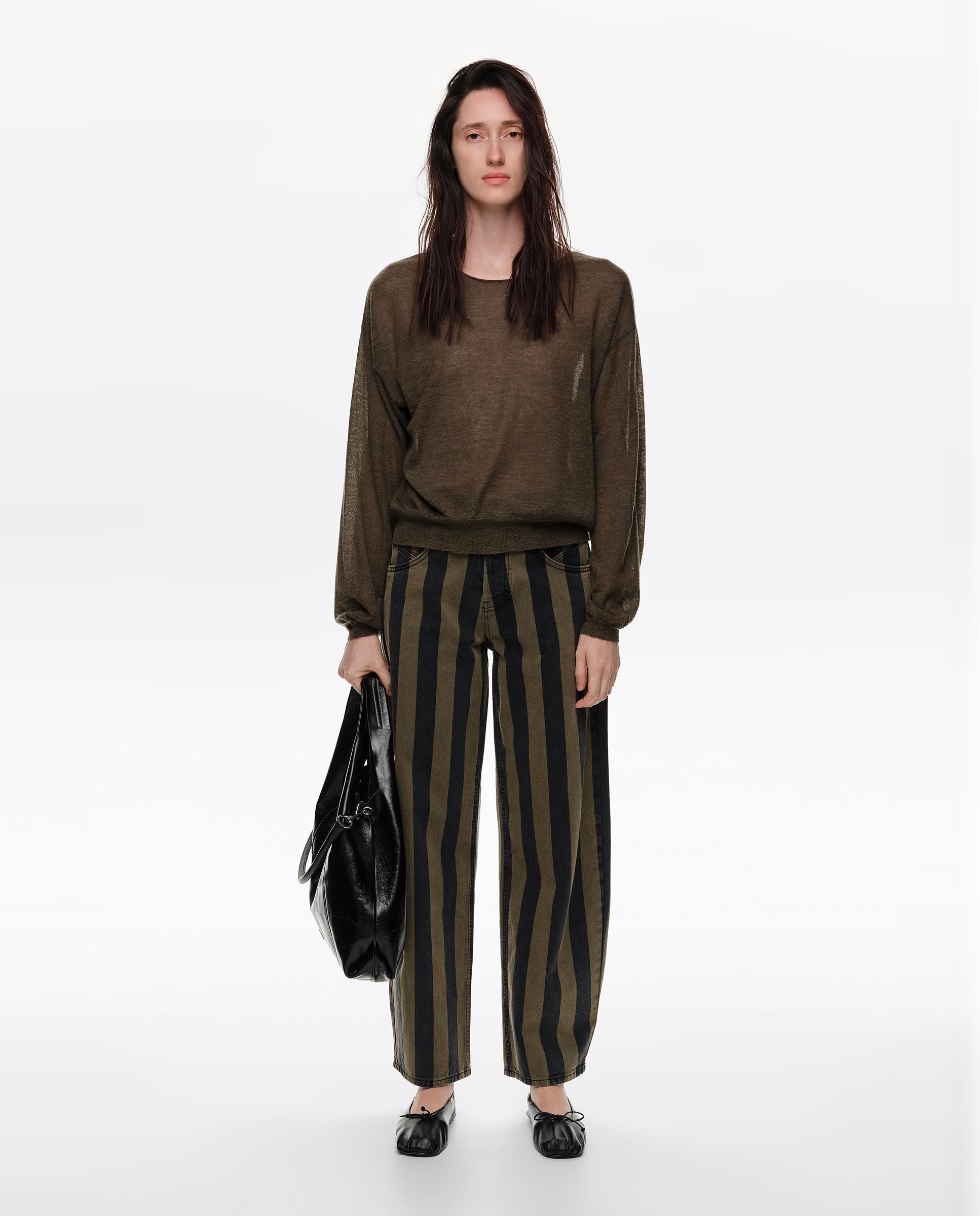 Pantalones anchos de mujer barrel denim rayas - Bimba y Lola - Kaki Kaki-5