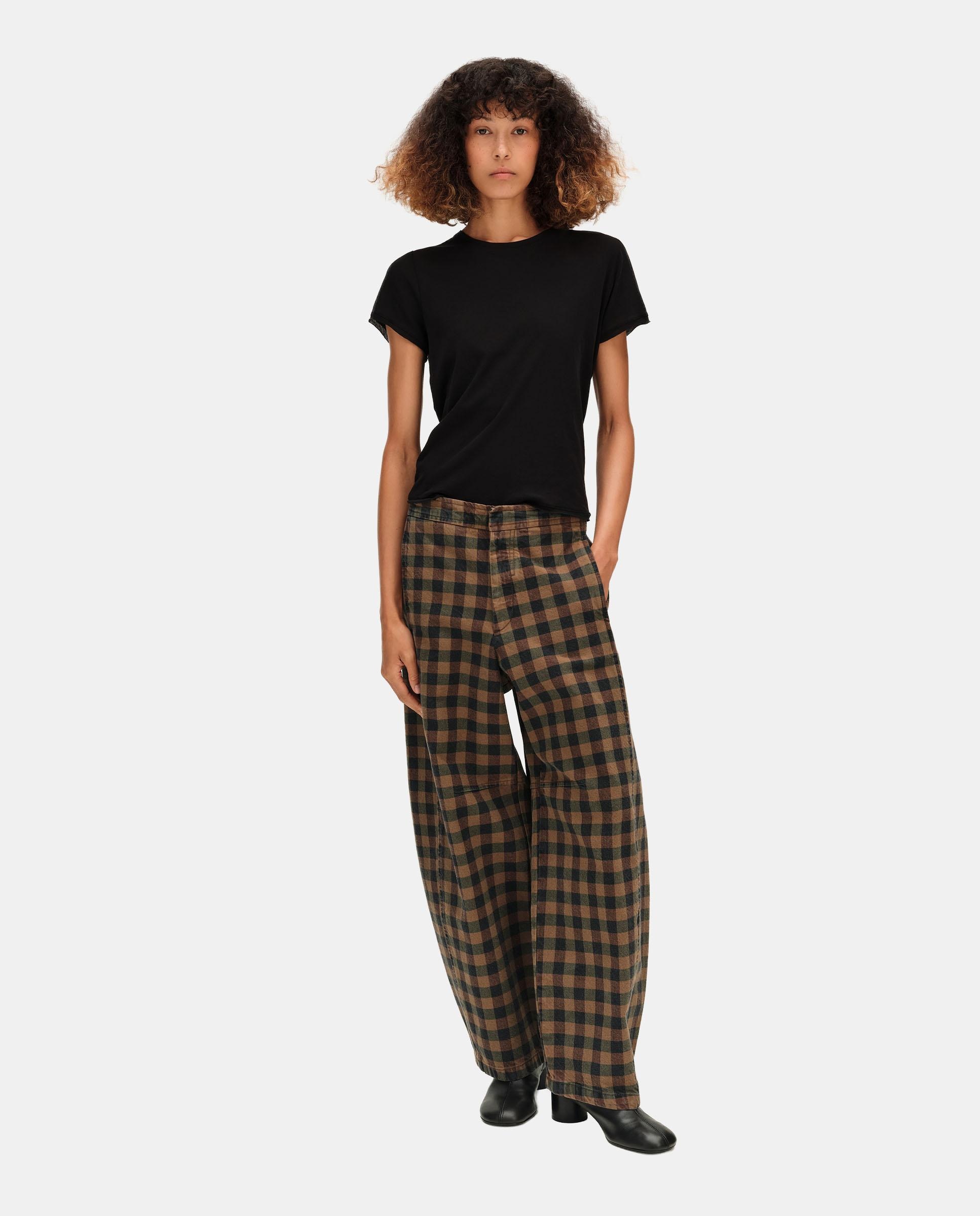 Imagen 1 de Pantalones rectos de mujer barrel denim cuadros Marrón chocolate