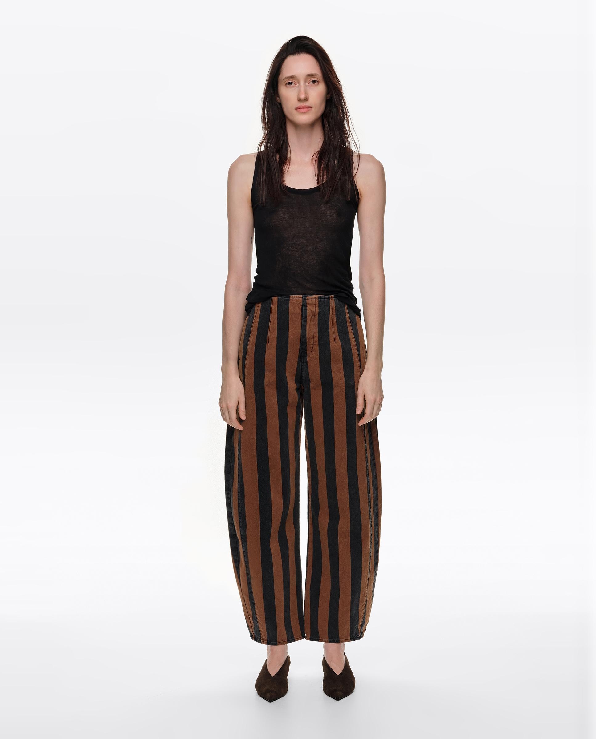 Pantalones anchos de mujer barrel denim hebilla rayas - Bimba y Lola - Marrón claro Marrón claro-1