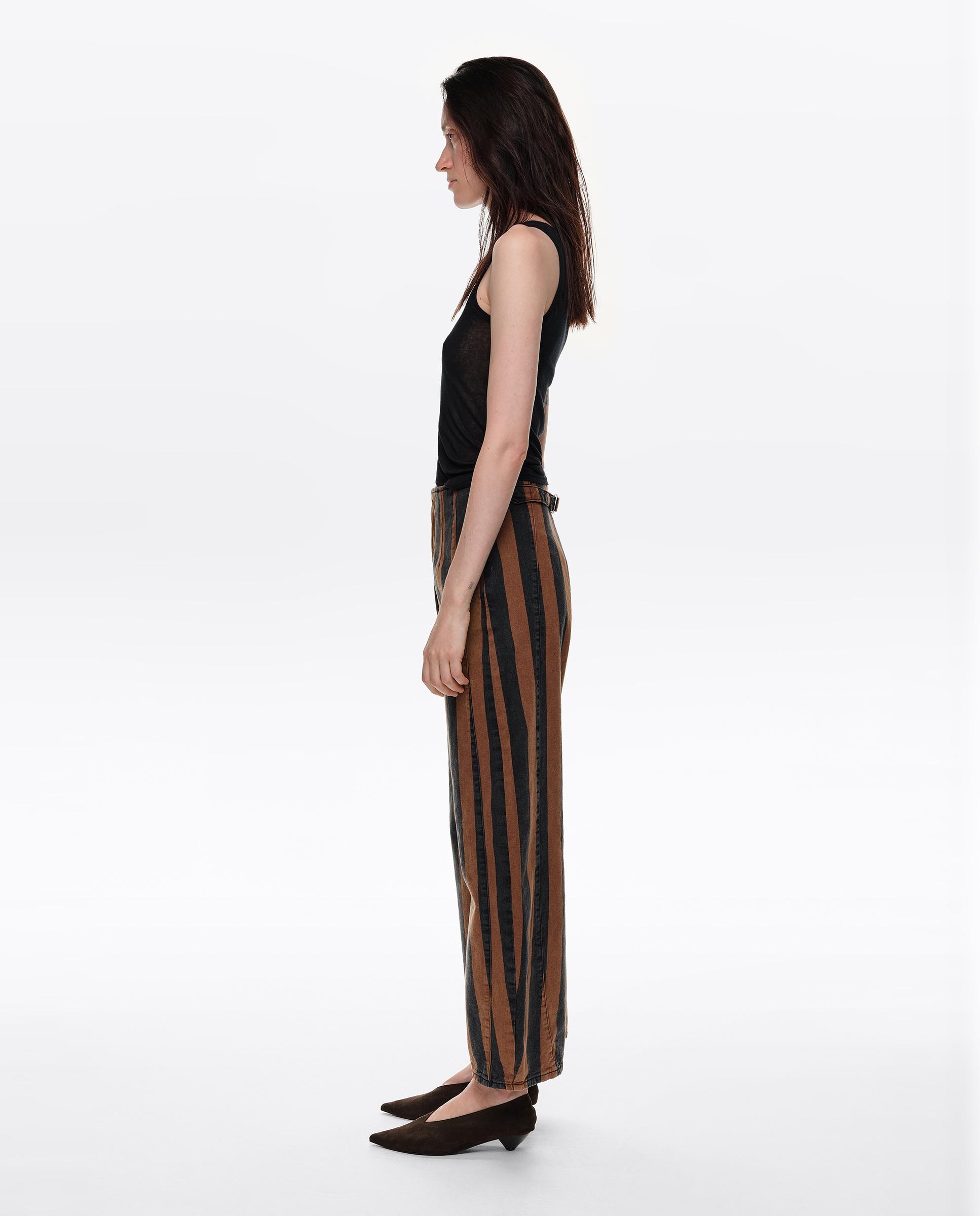 Pantalones anchos de mujer barrel denim hebilla rayas - Bimba y Lola - Marrón claro Marrón claro-3