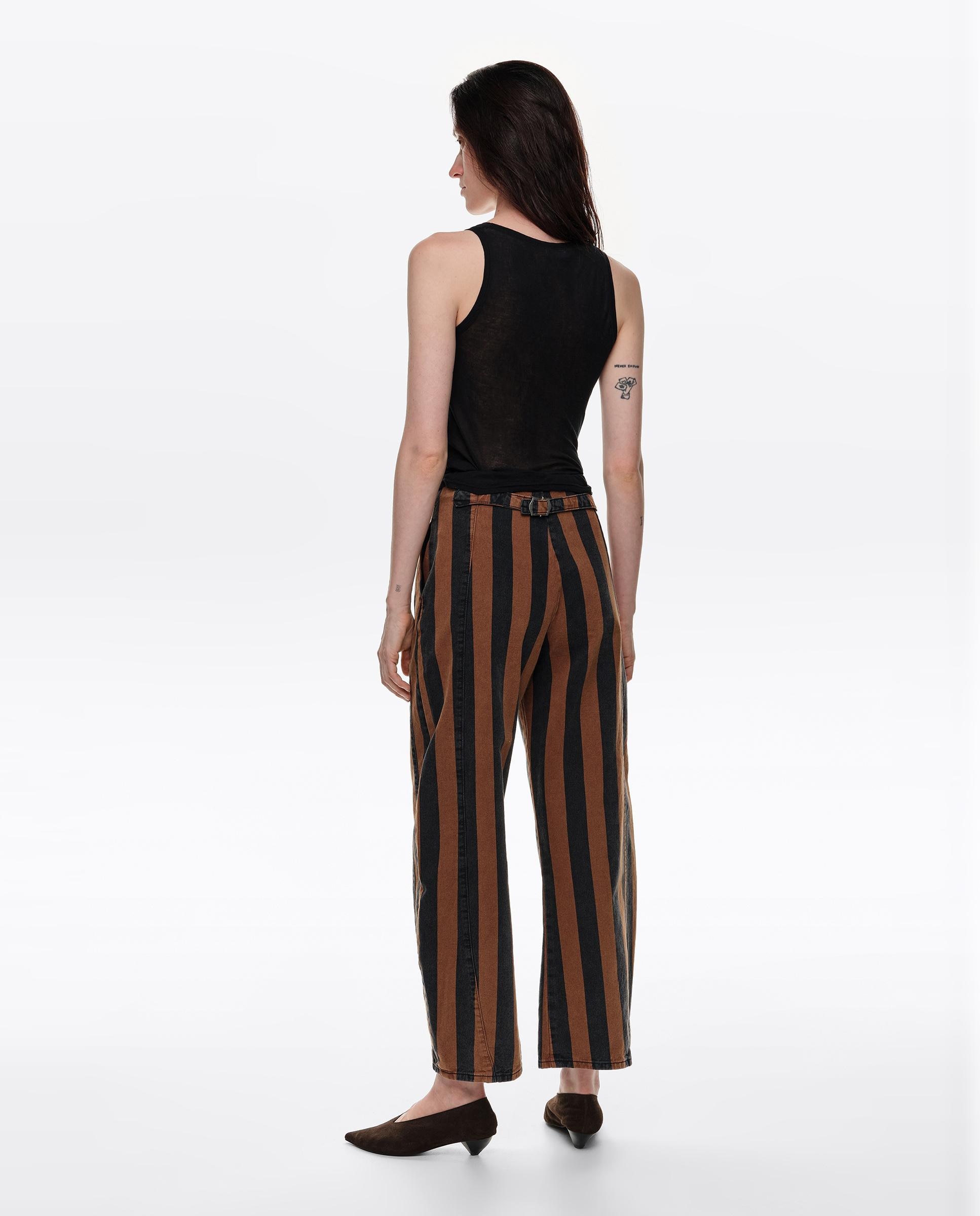 Pantalones anchos de mujer barrel denim hebilla rayas - Bimba y Lola - Marrón claro Marrón claro-4