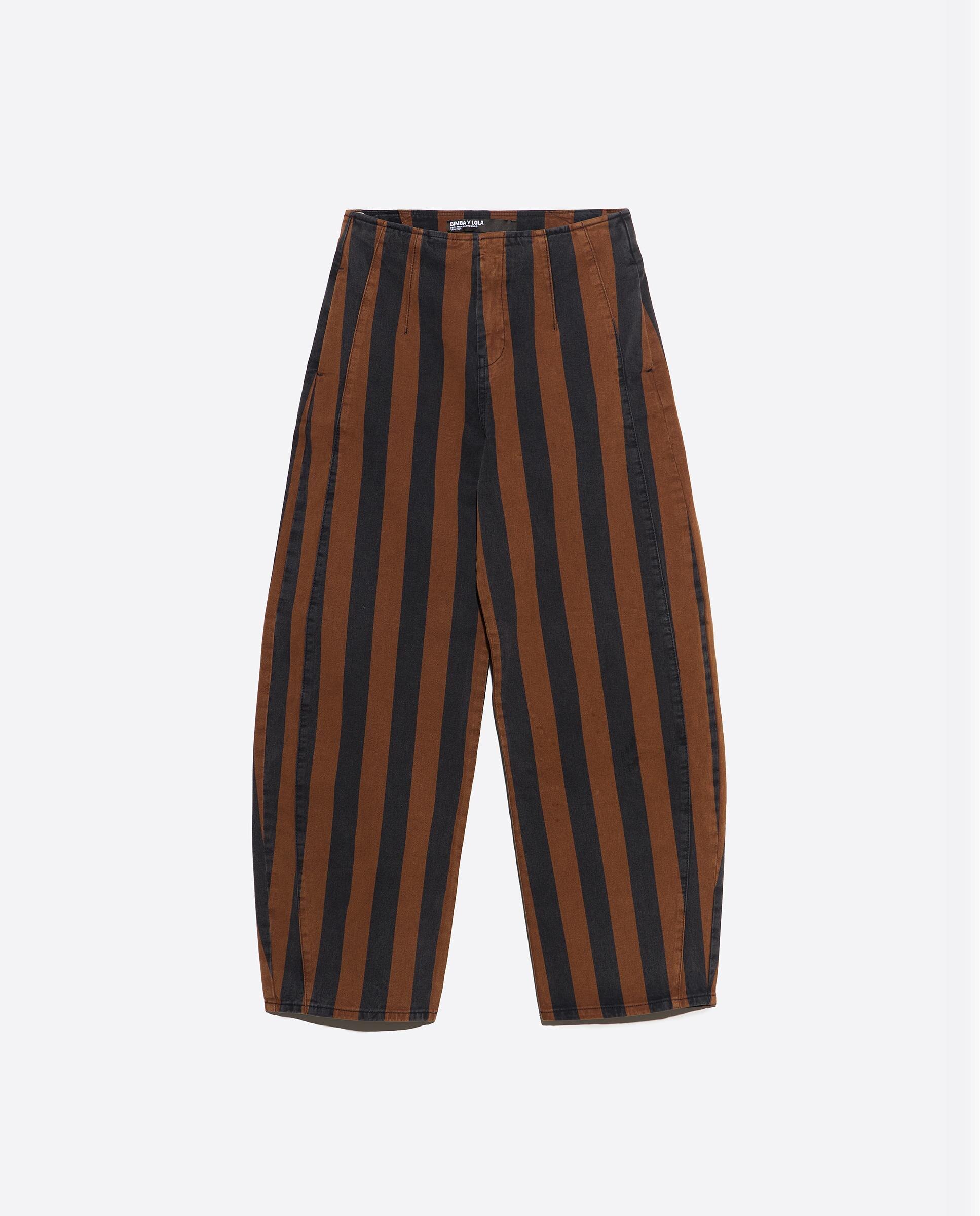 Pantalones anchos de mujer barrel denim hebilla rayas - Bimba y Lola - Marrón claro Marrón claro-6