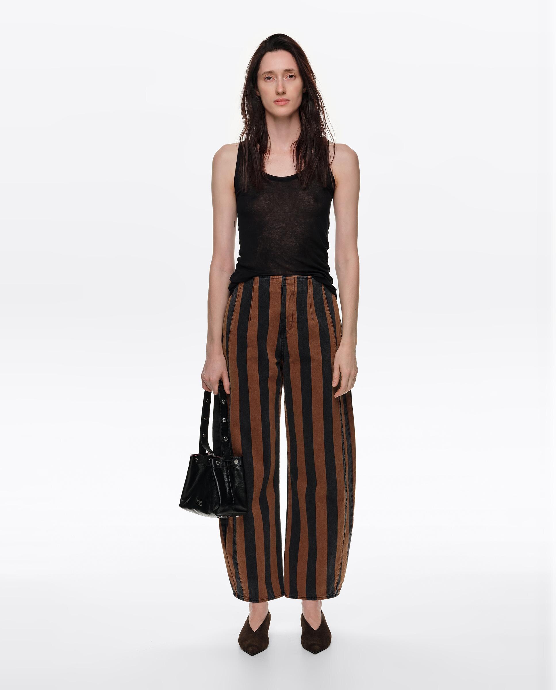 Pantalones anchos de mujer barrel denim hebilla rayas - Bimba y Lola - Marrón claro Marrón claro-5