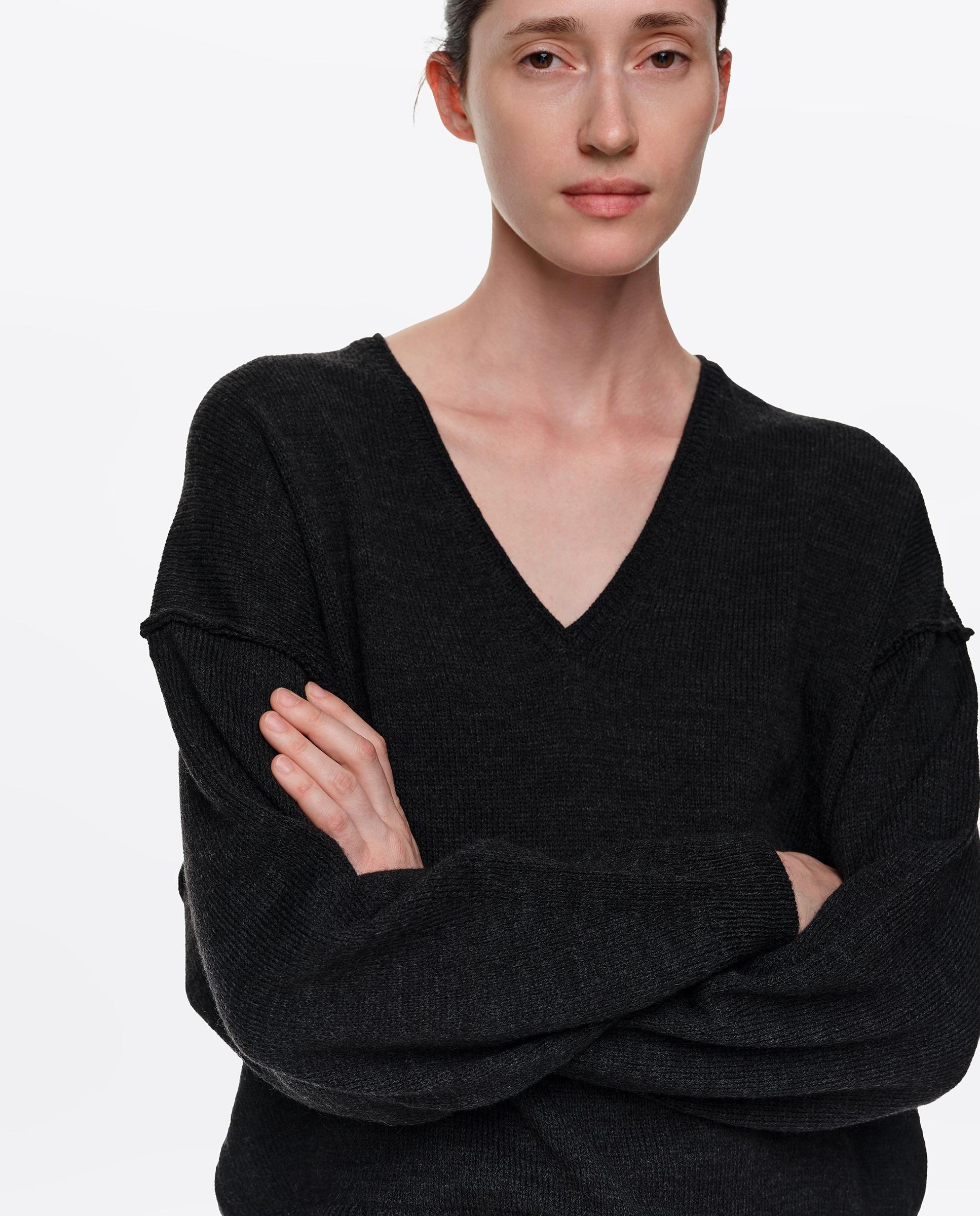 Jersey de mujer lana escote v - Bimba y Lola - Gris oscuro Gris oscuro-2