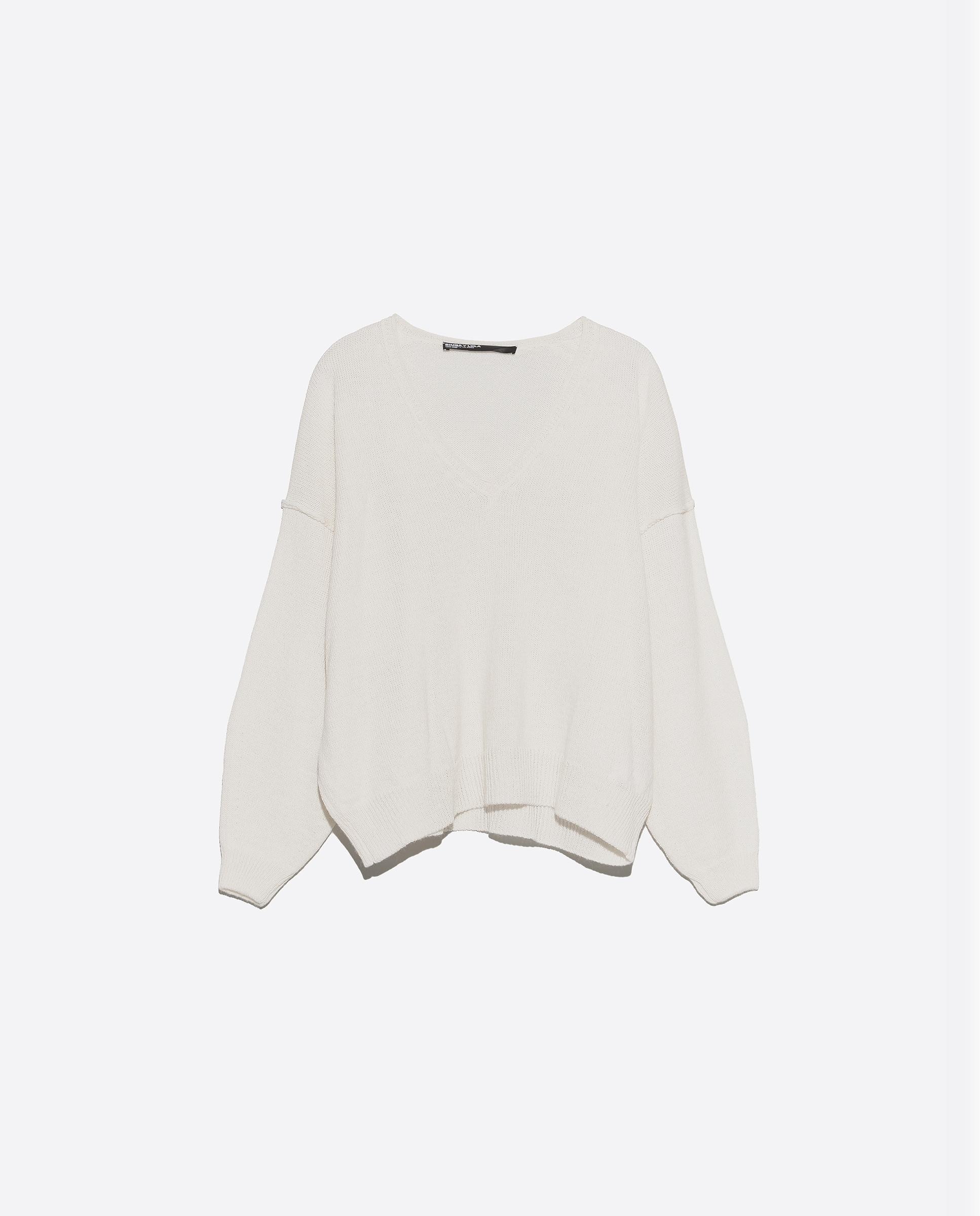 Jersey de mujer lana escote v - Bimba y Lola - Marfil Marfil-6