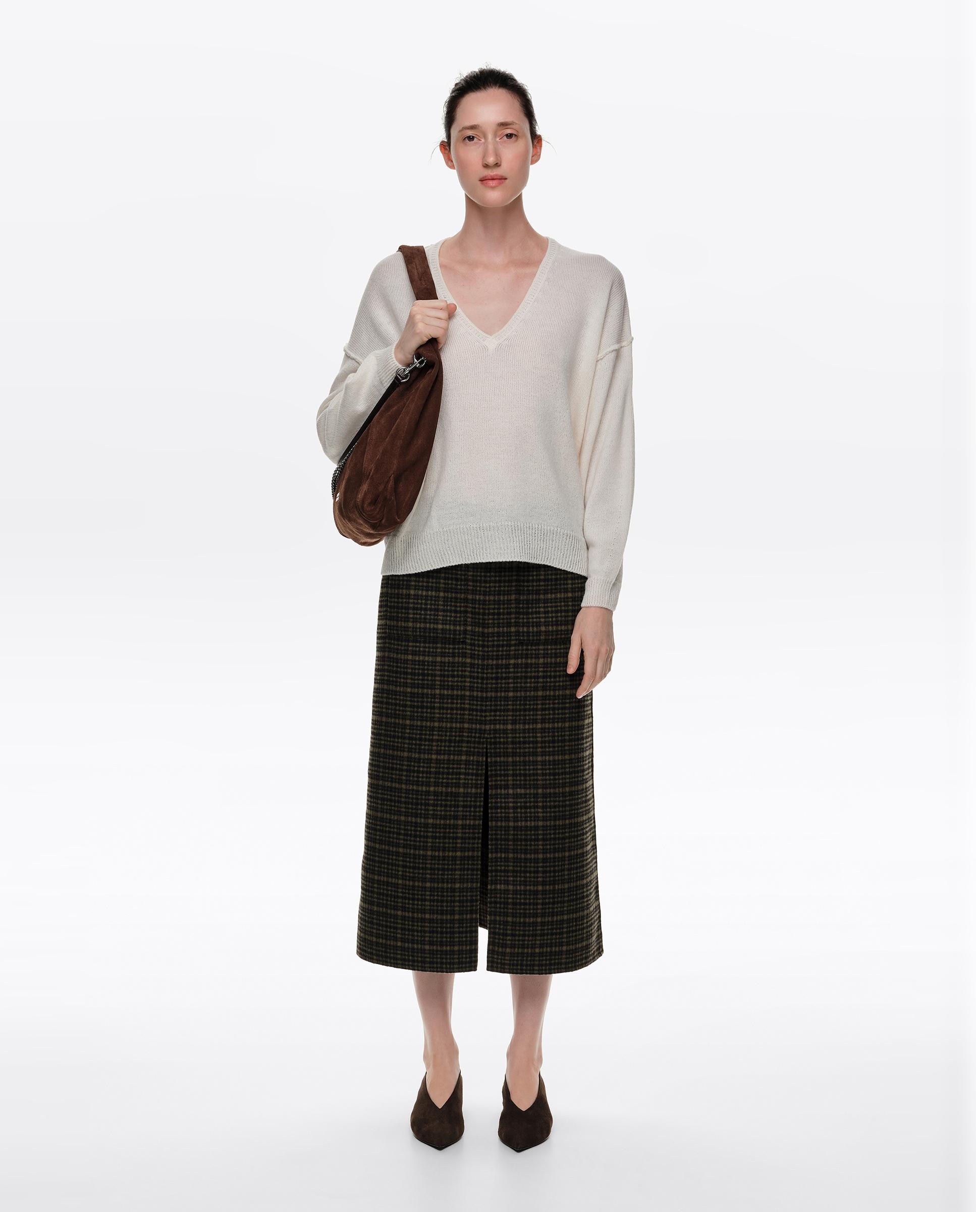Jersey de mujer lana escote v - Bimba y Lola - Marfil Marfil-5