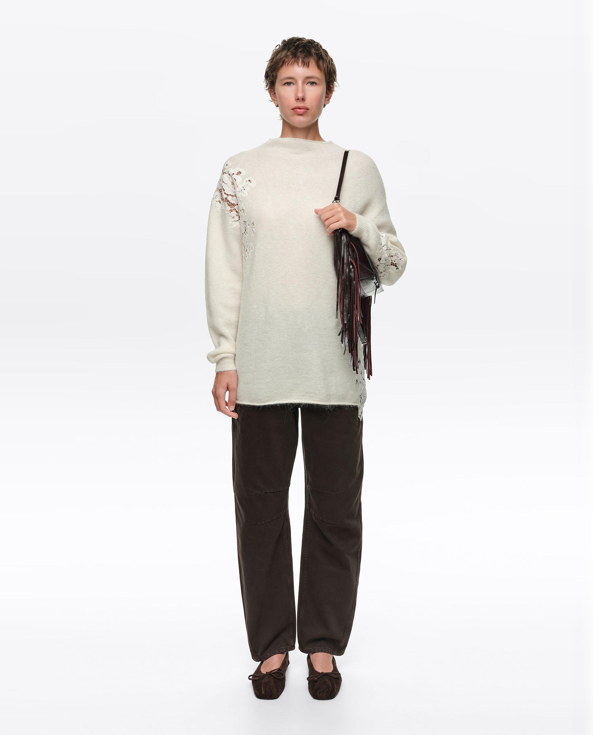 Imagen 5 de Jersey de mujer alpaca encajes cuello subido - Bimba y Lola - Marfil Marfil