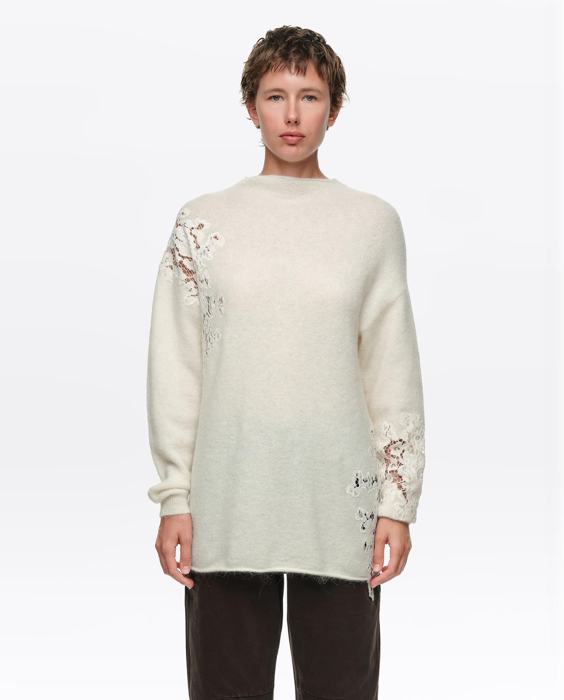 Jersey de mujer alpaca encajes cuello subido