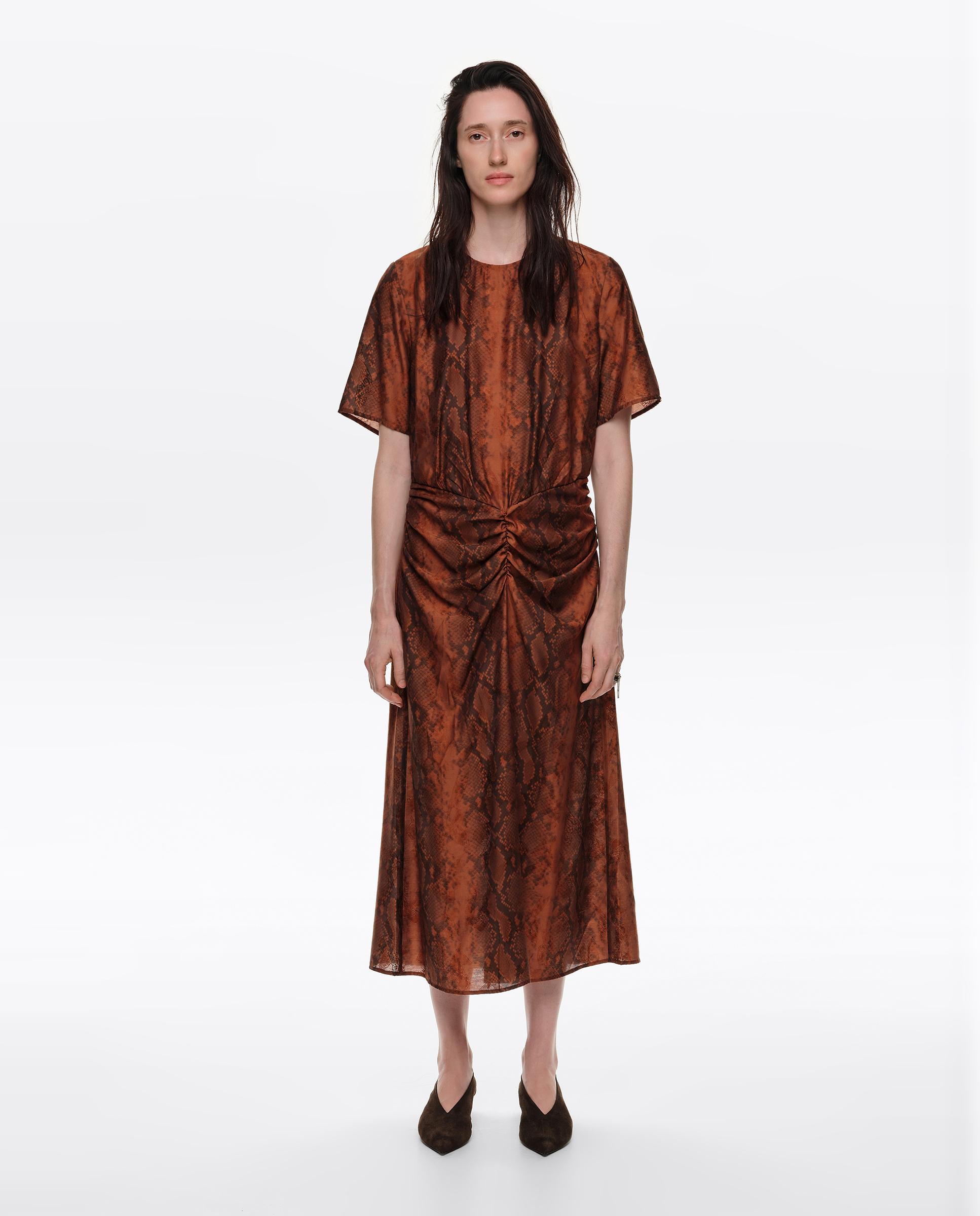 Imagen 0 de Vestido fruncido delantero snake Caramelo