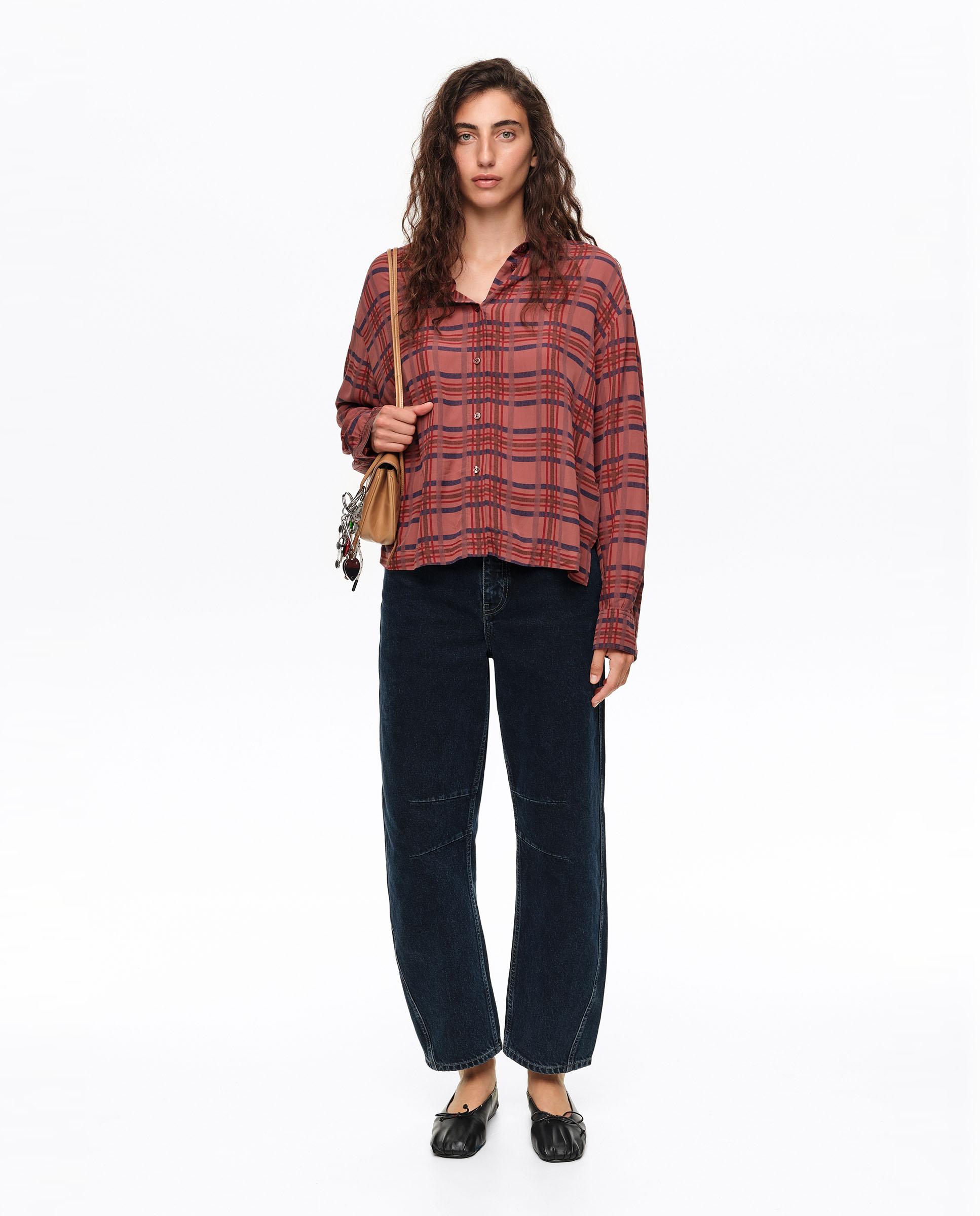 Camisa de mujer fluida boxy cuadros - Bimba y Lola - Granate Granate-5