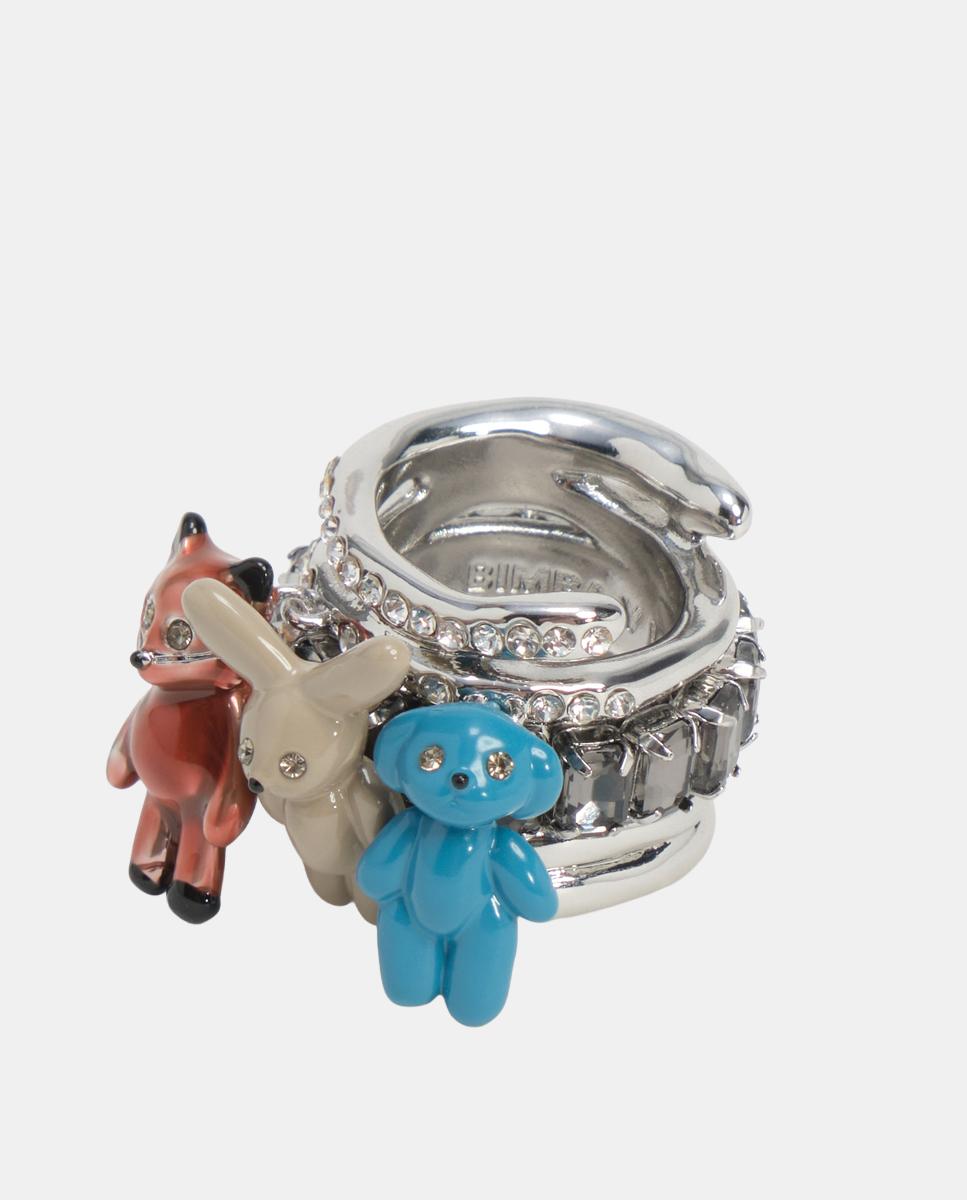 Imagen 1 de Anillo tres bandas animales y cristales Plateado