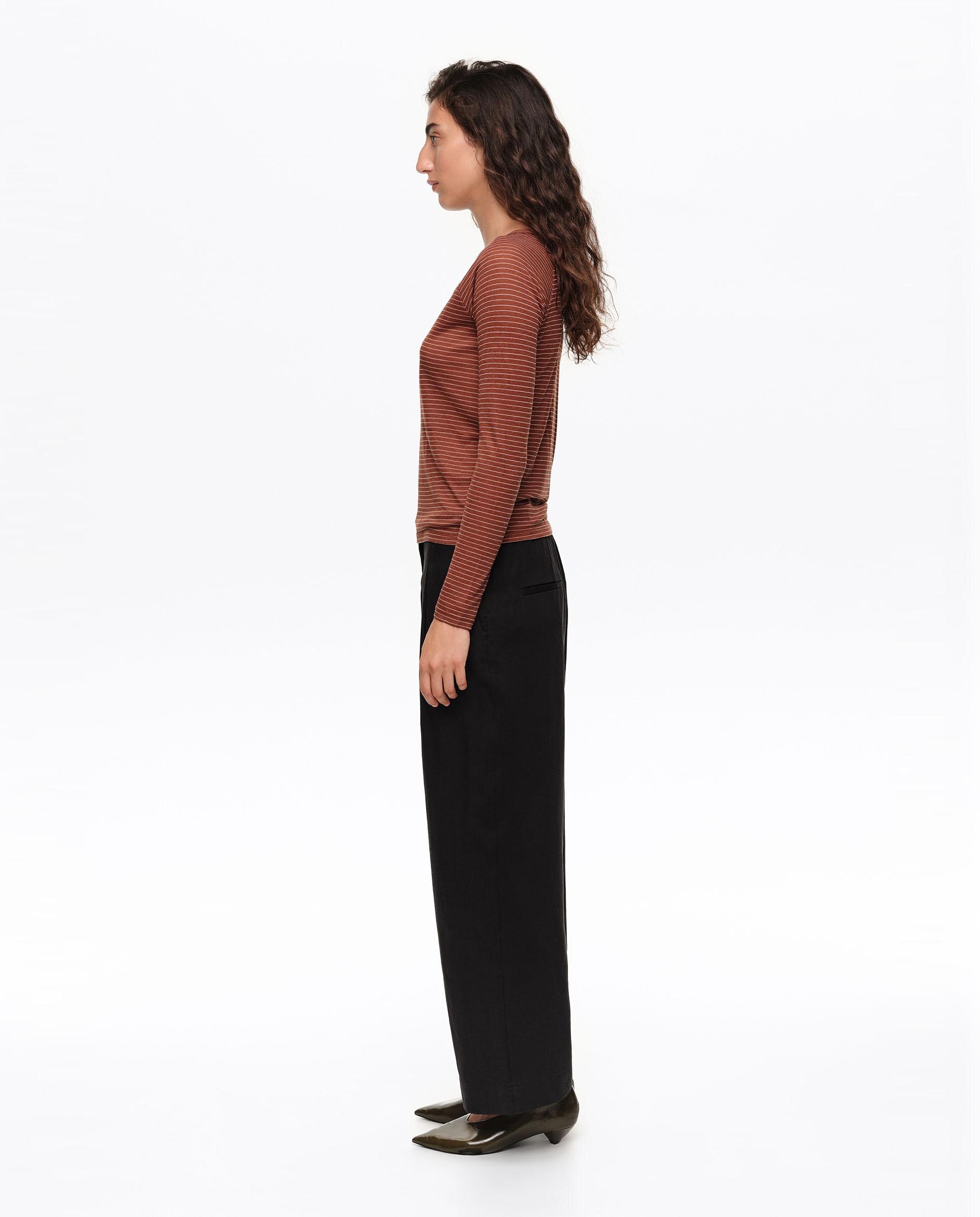 Camiseta de mujer lino ajustada rayas - Bimba y Lola - Marrón Marrón-3