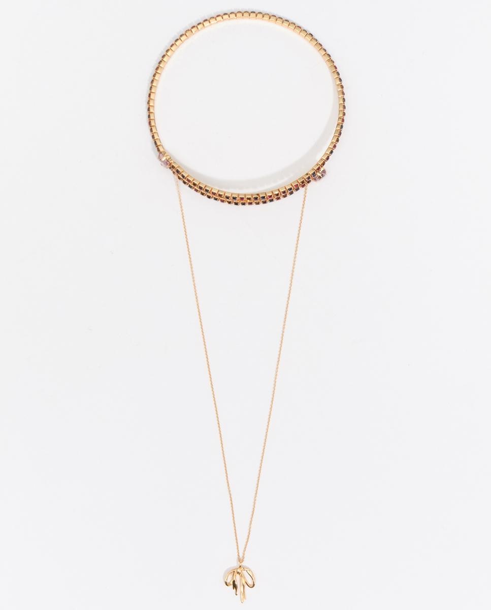 Collar choker cristales con cadena y lazo - Bimba y Lola - Dorado Dorado-1