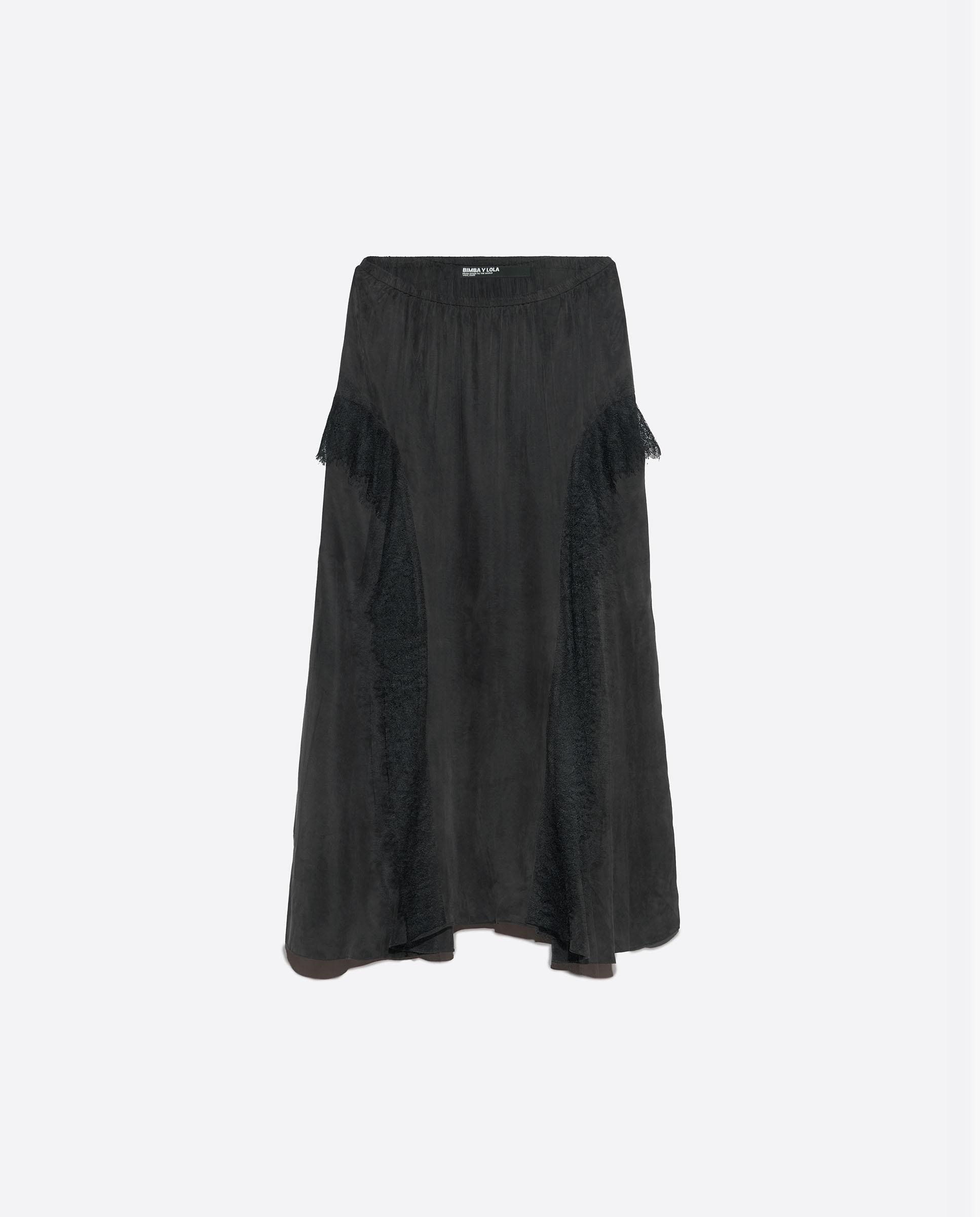 Falda midi fluida con volantes de encaje - Bimba y Lola - Negro Negro-5