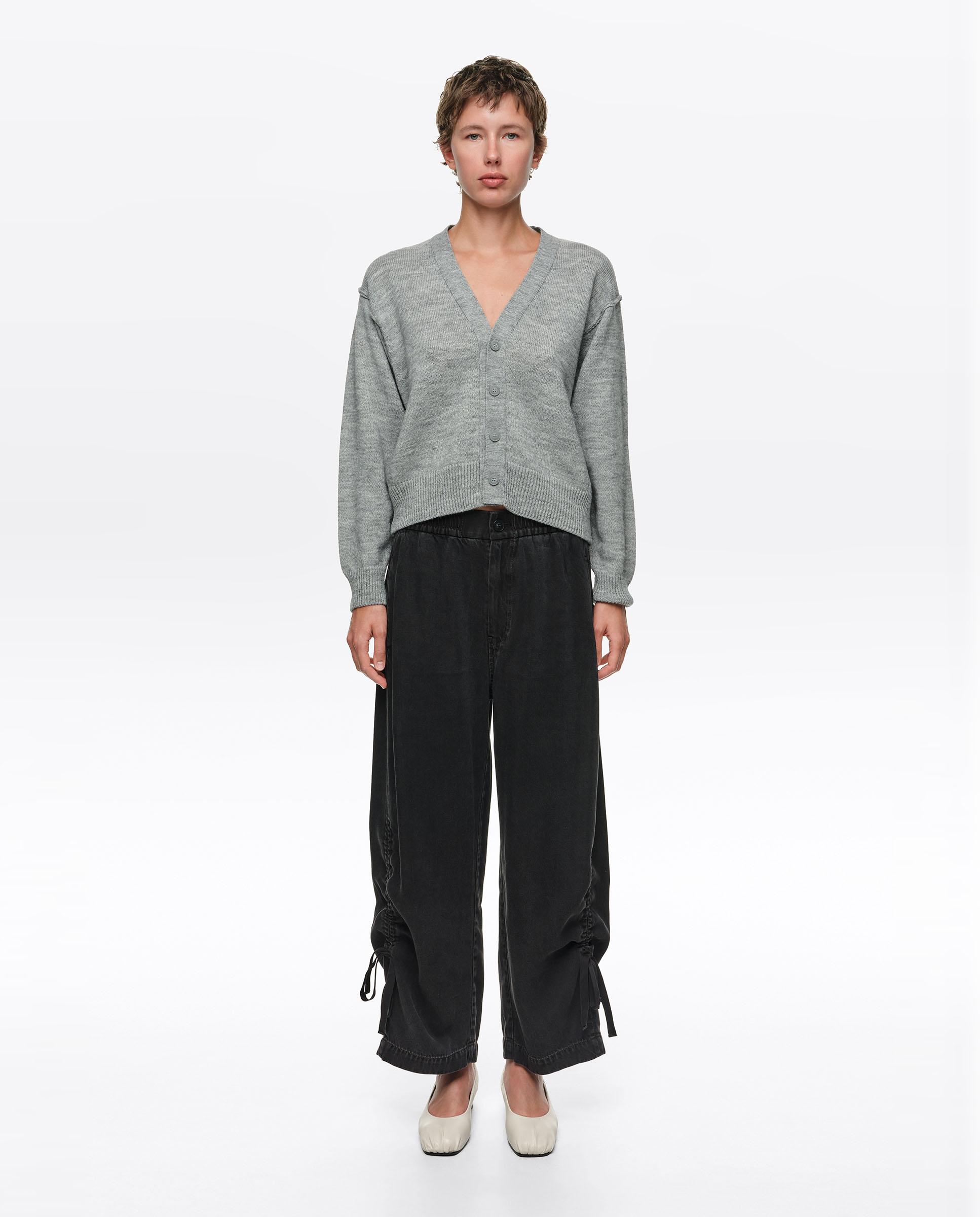 Pantalones rectos de mujer fruncido denim - Bimba y Lola - Negro Negro-1