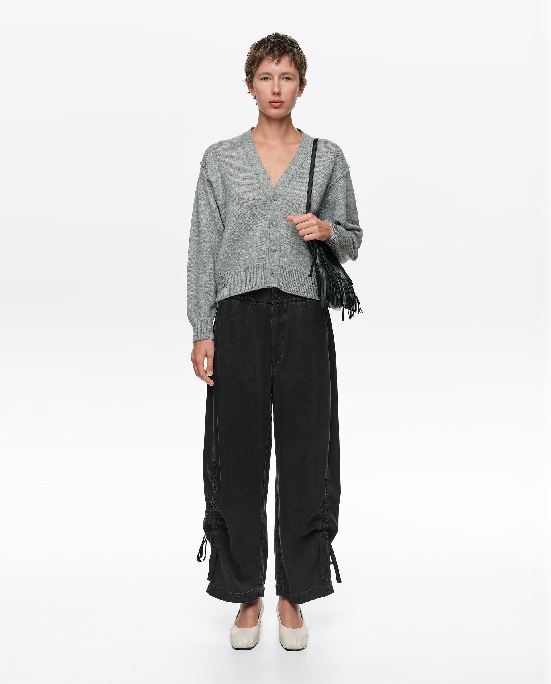 Pantalones rectos de mujer fruncido denim - Bimba y Lola - Negro Negro-5