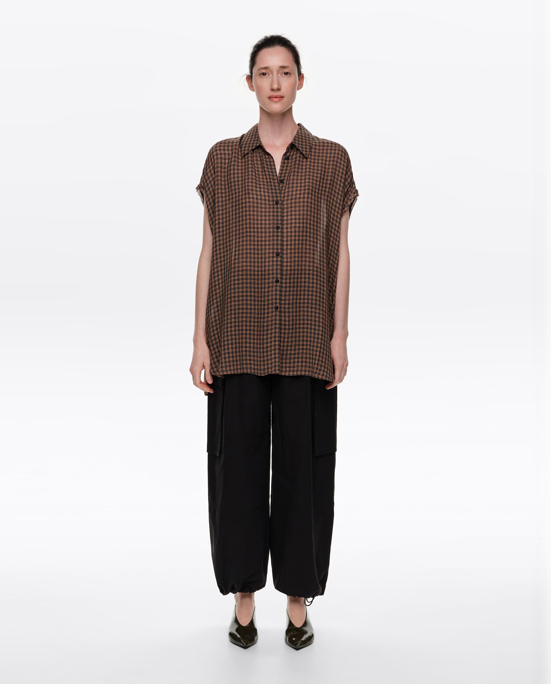 Camisa de mujer manga caída cuadros - Bimba y Lola - Marrón Marrón-1